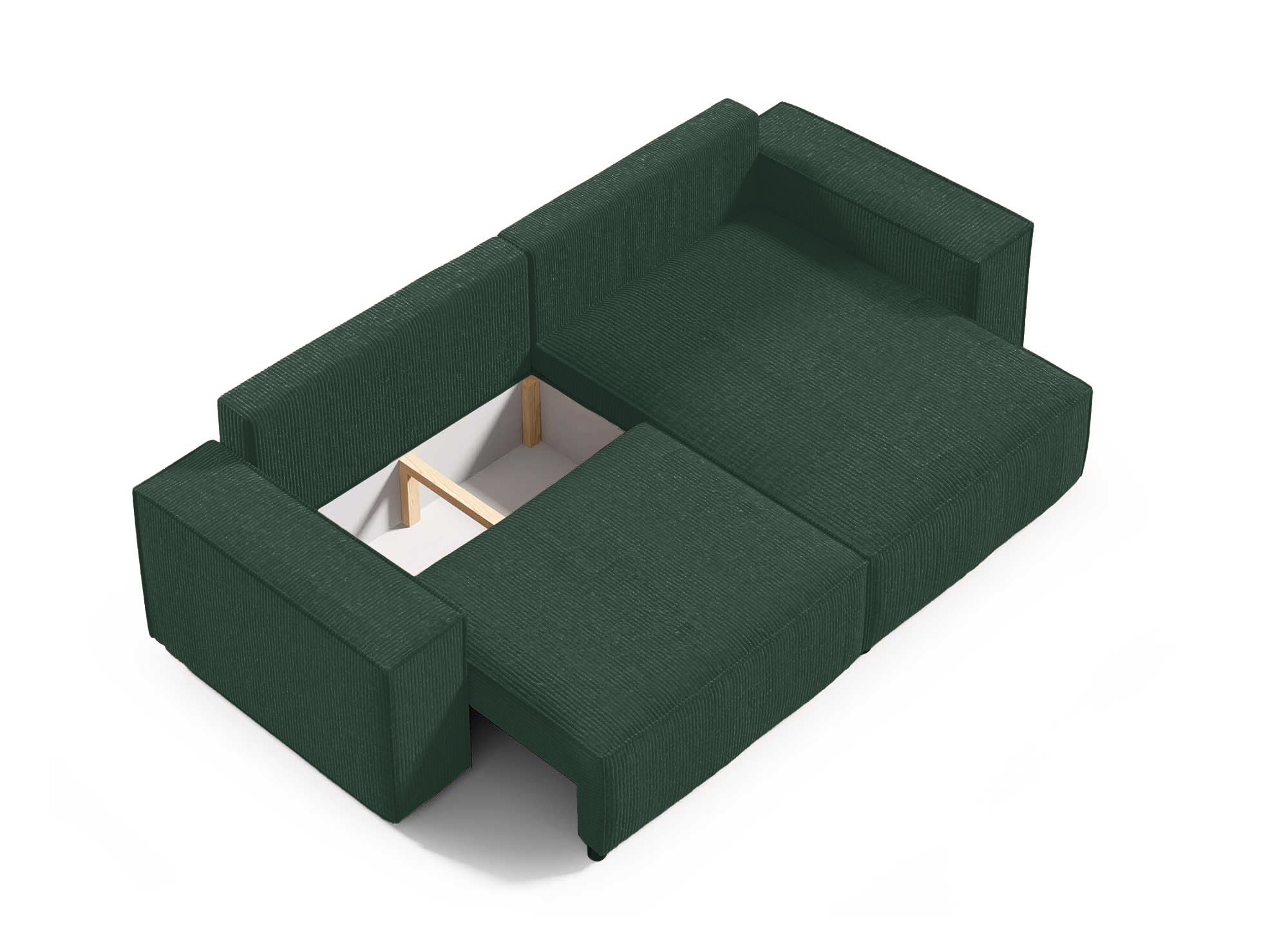 Canapé d'angle convertible et réversible avec coffre en velours côtelé vert JADE MINI