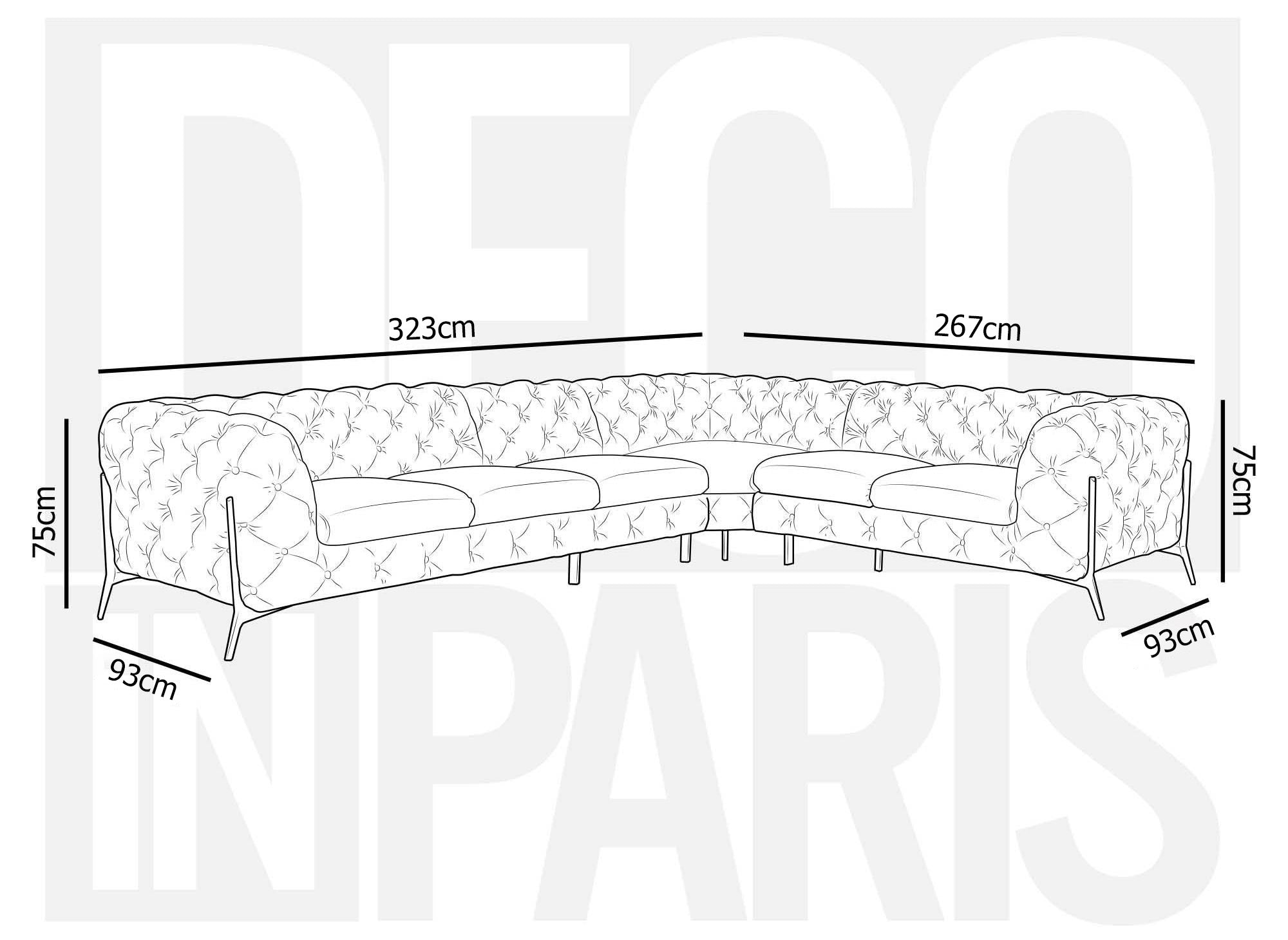 Canapé capitonné chesterfield d'angle réversible en velours beige CARMEN