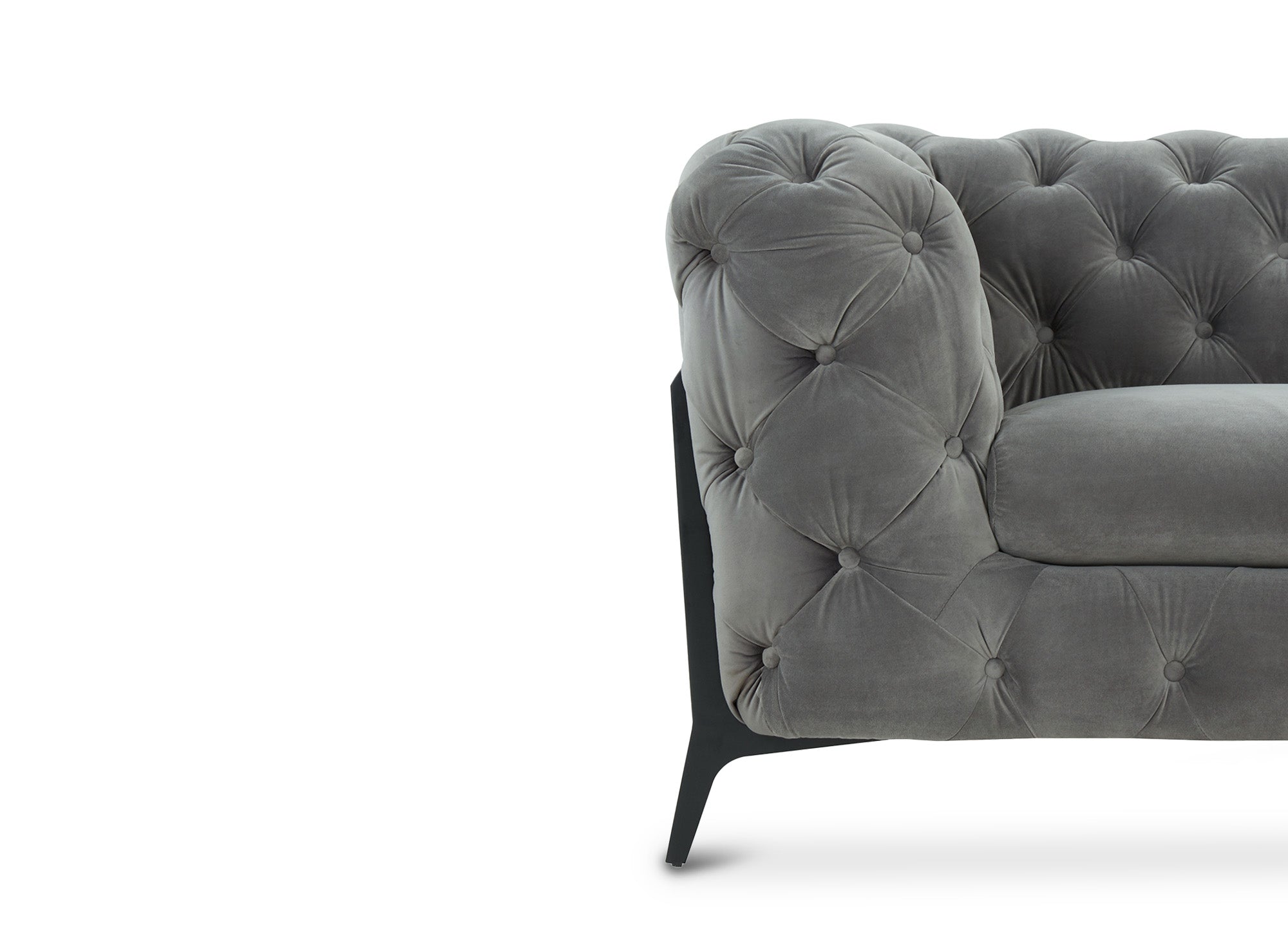 Canapé 3 places capitonné chesterfield velours gris CARMEN