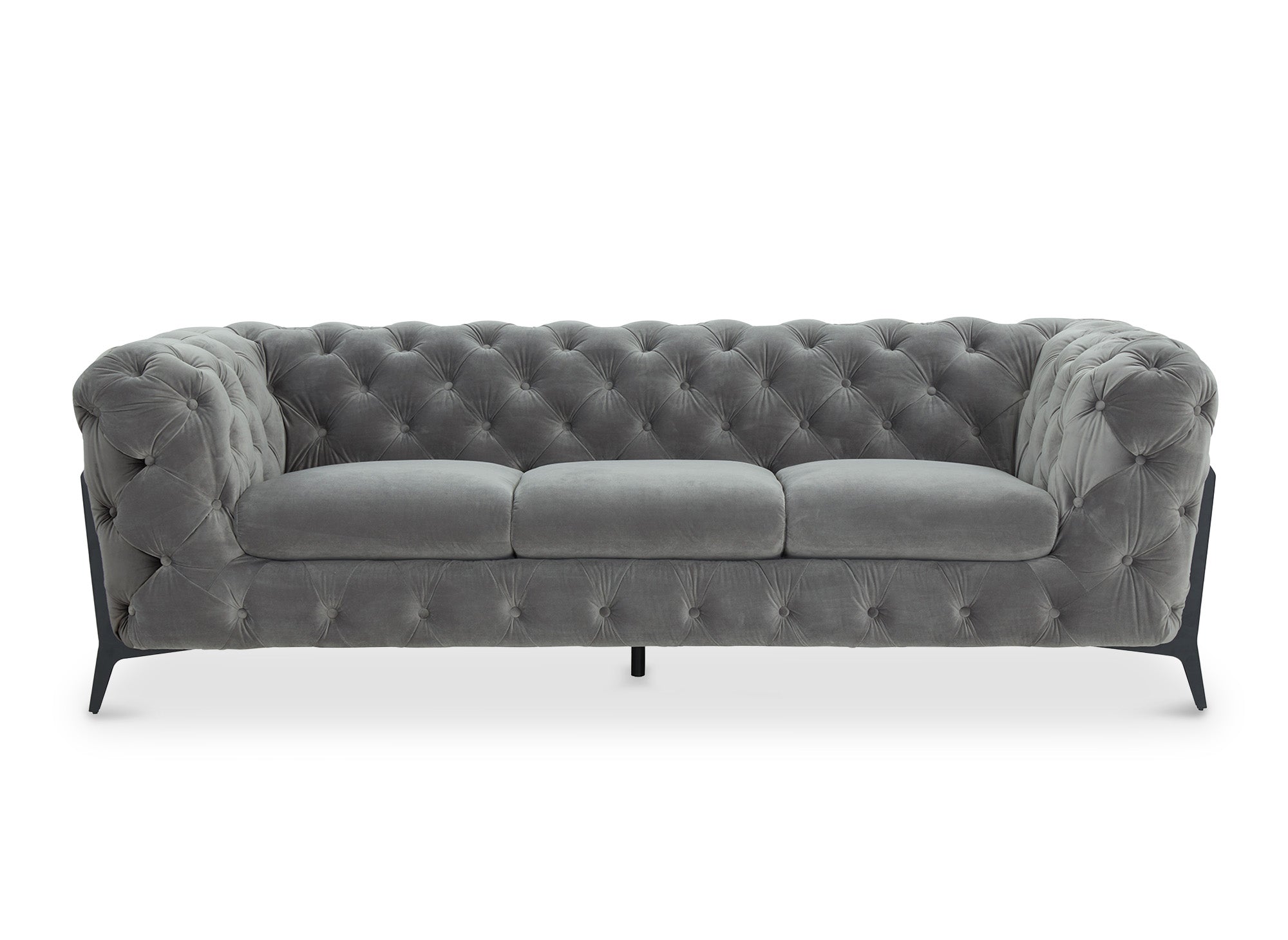 Canapé 3 places capitonné chesterfield velours gris CARMEN