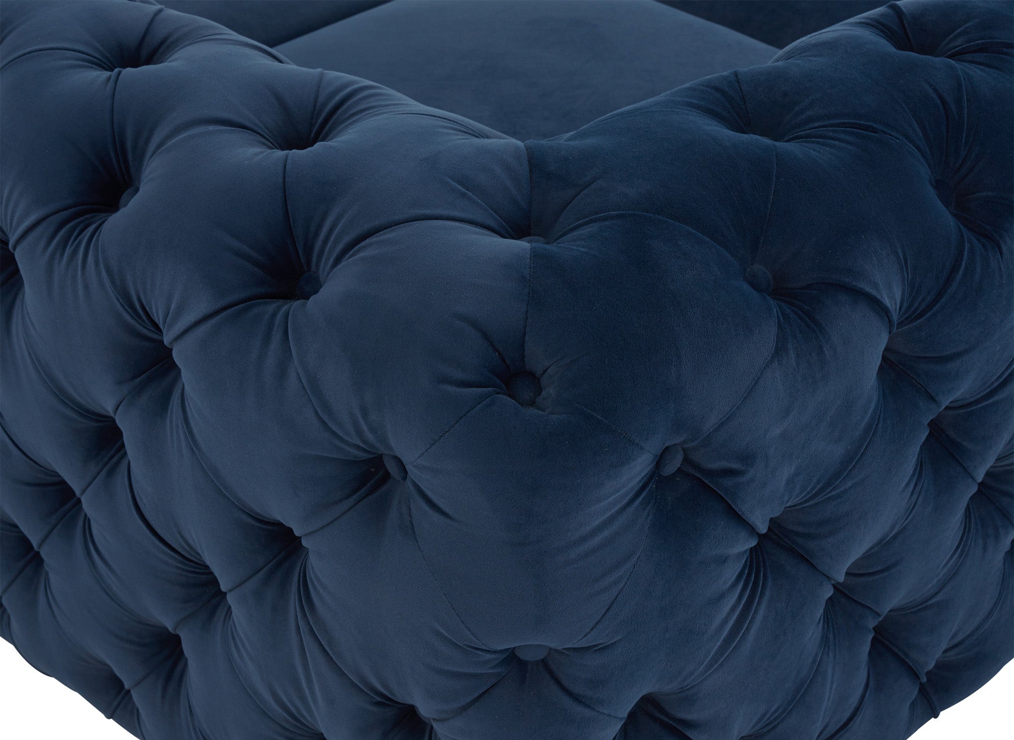 Canapé capitonné chesterfield d'angle réversible en velours bleu CARMEN