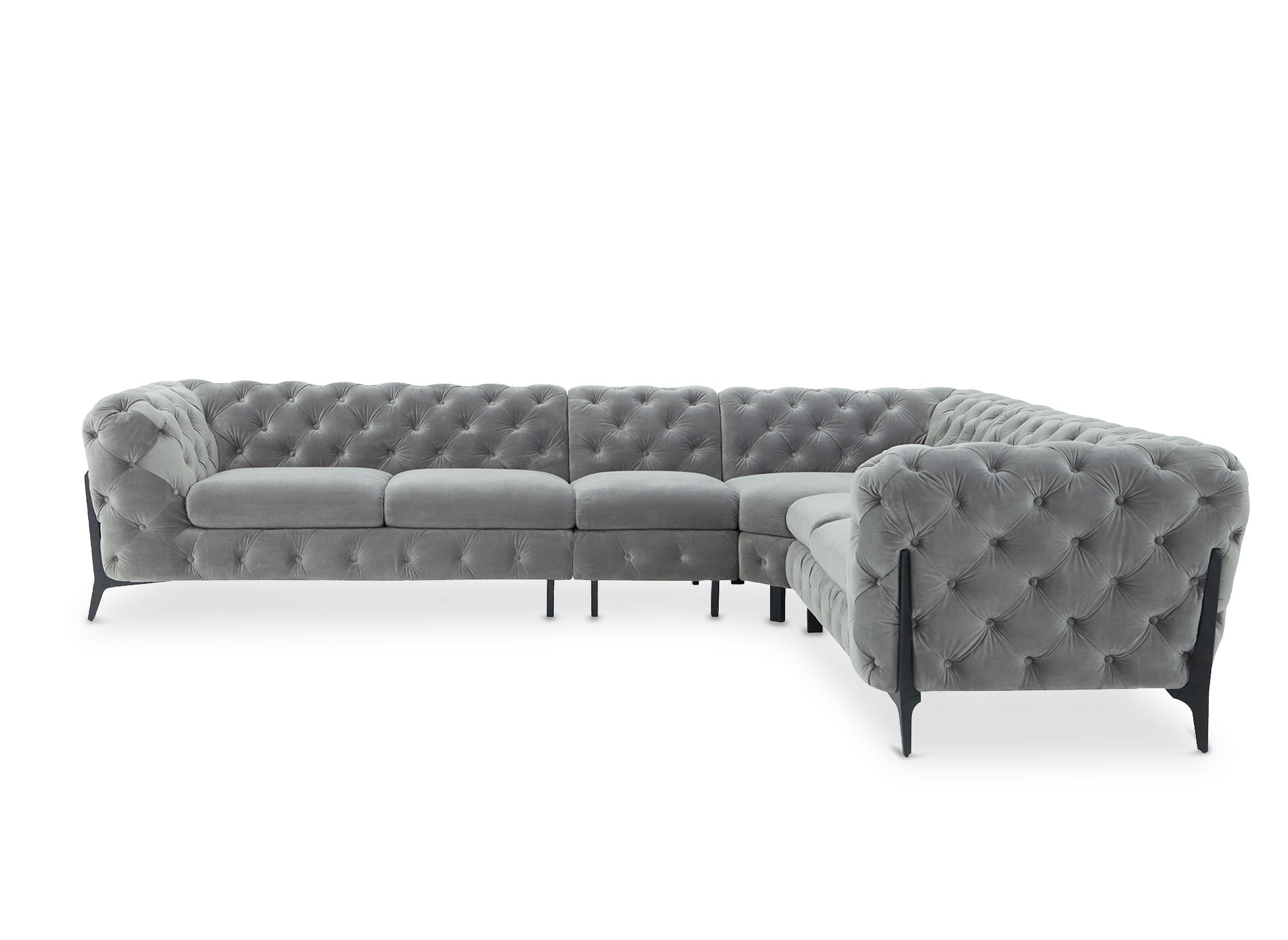 Canapé capitonné chesterfield d'angle réversible en velours gris CARMEN