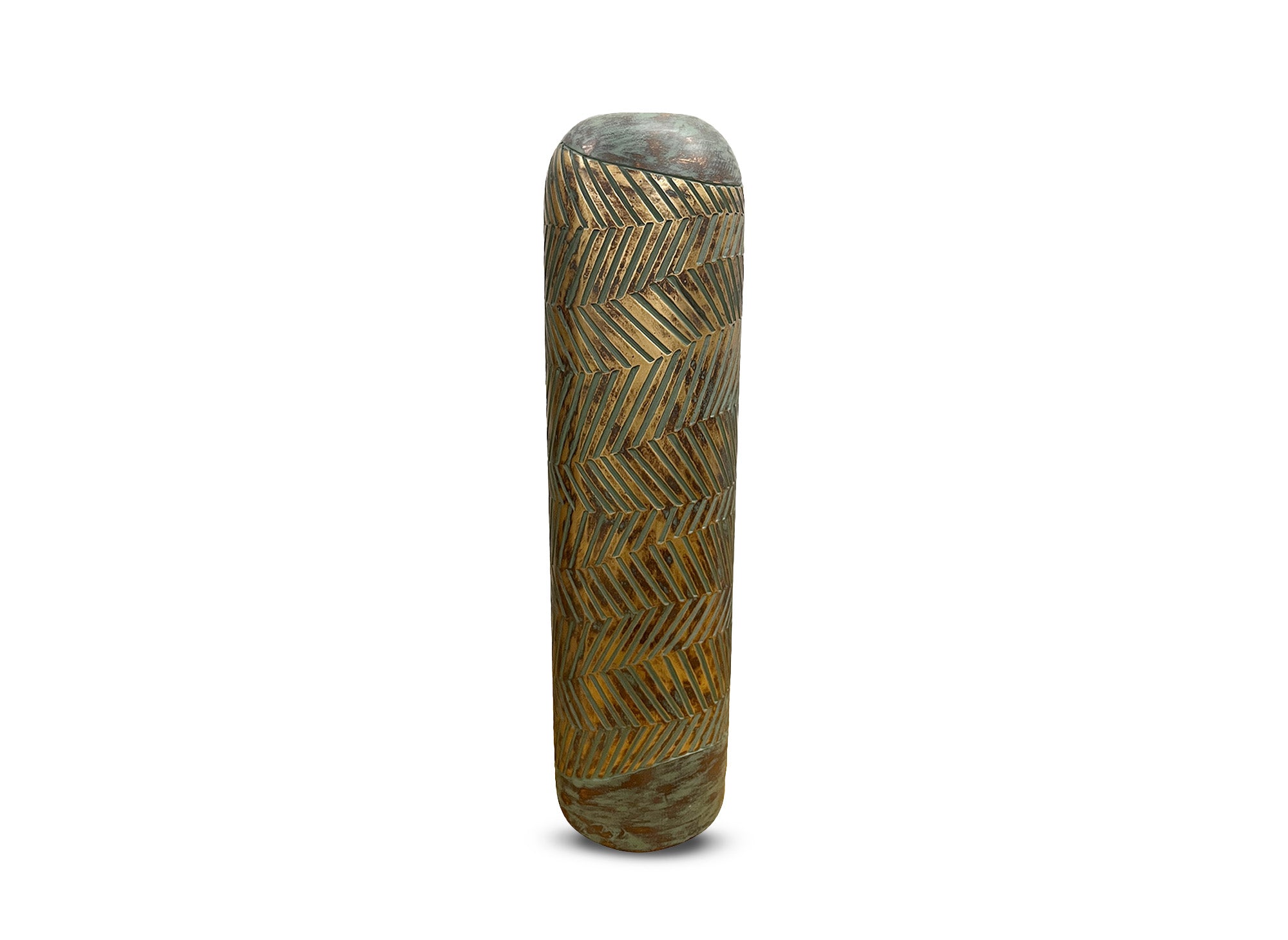 Vase XL en polyrésine vert et doré H54 cm AMIRA