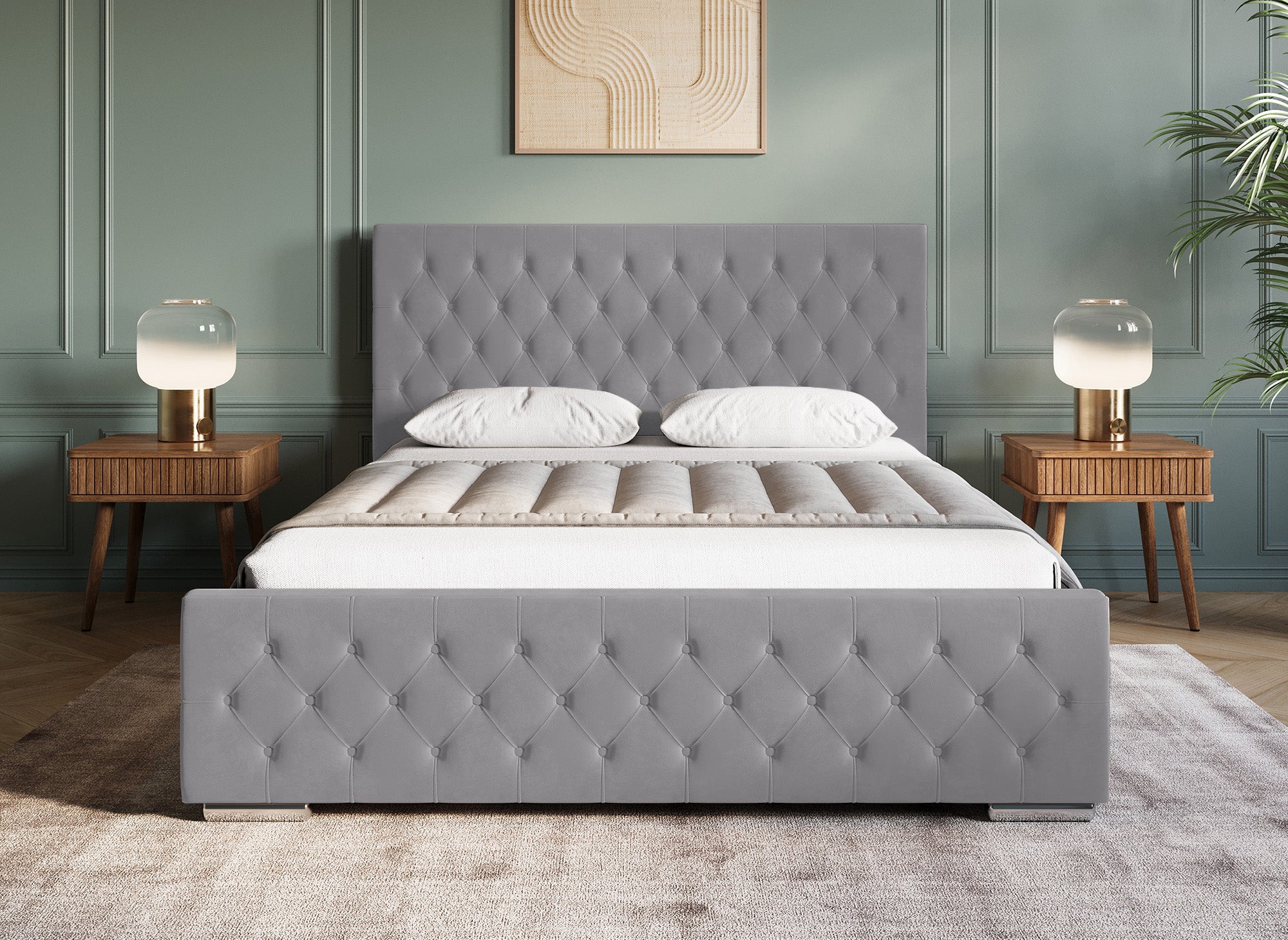 Lit coffre en velours gris 160x200 cm KAPITON