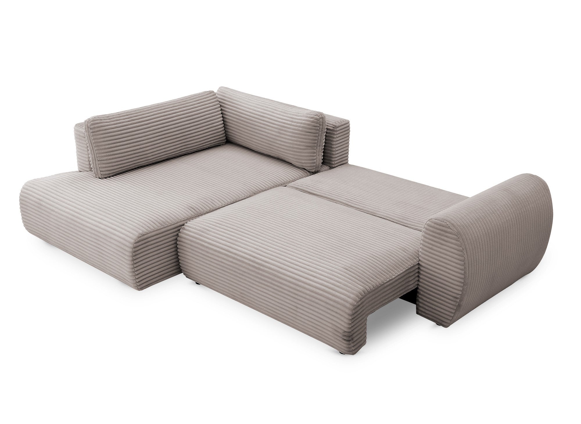Canapé d'angle convertible avec méridienne et coffre en gros côtelé doux taupe TILDA - Angle gauche