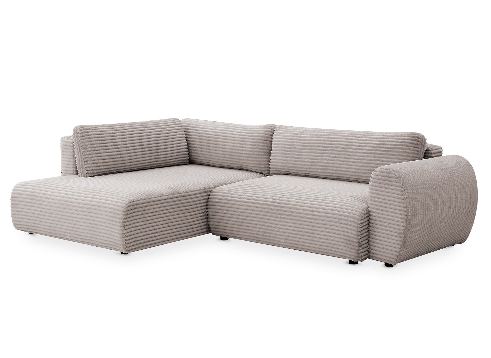 Canapé d'angle convertible avec méridienne et coffre en gros côtelé doux taupe TILDA - Angle gauche
