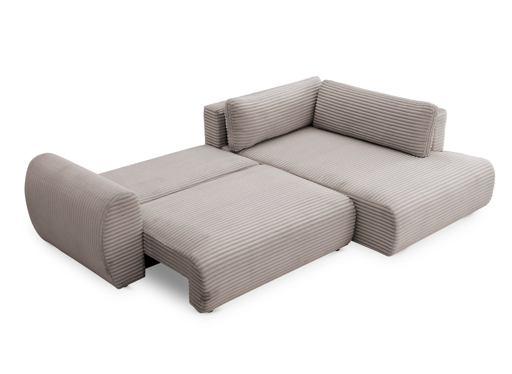 Canapé d'angle convertible avec méridienne et coffre en gros côtelé doux taupe TILDA - Angle droit