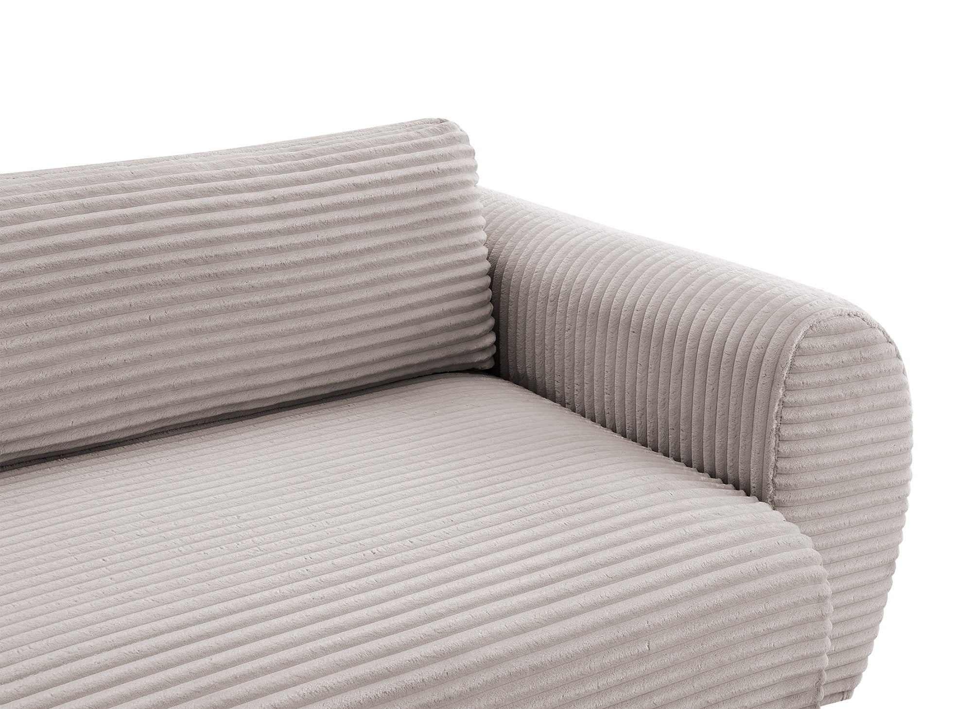 Canapé d'angle convertible avec méridienne et coffre en gros côtelé doux taupe TILDA - Angle droit