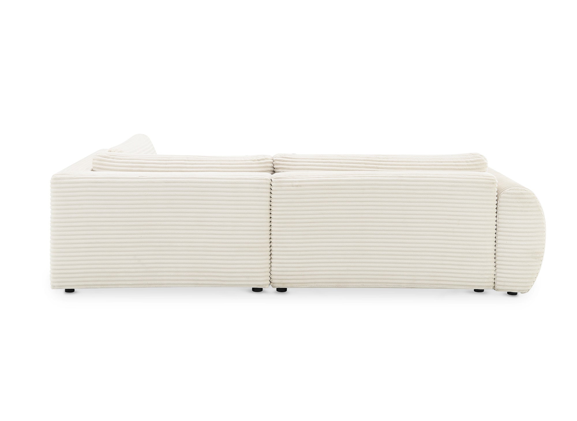 Canapé d'angle convertible avec méridienne et coffre en gros côtelé doux beige TILDA - Angle droit