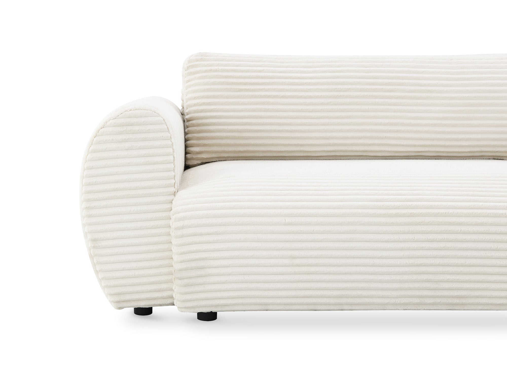 Canapé d'angle convertible avec méridienne et coffre en gros côtelé doux beige TILDA - Angle droit