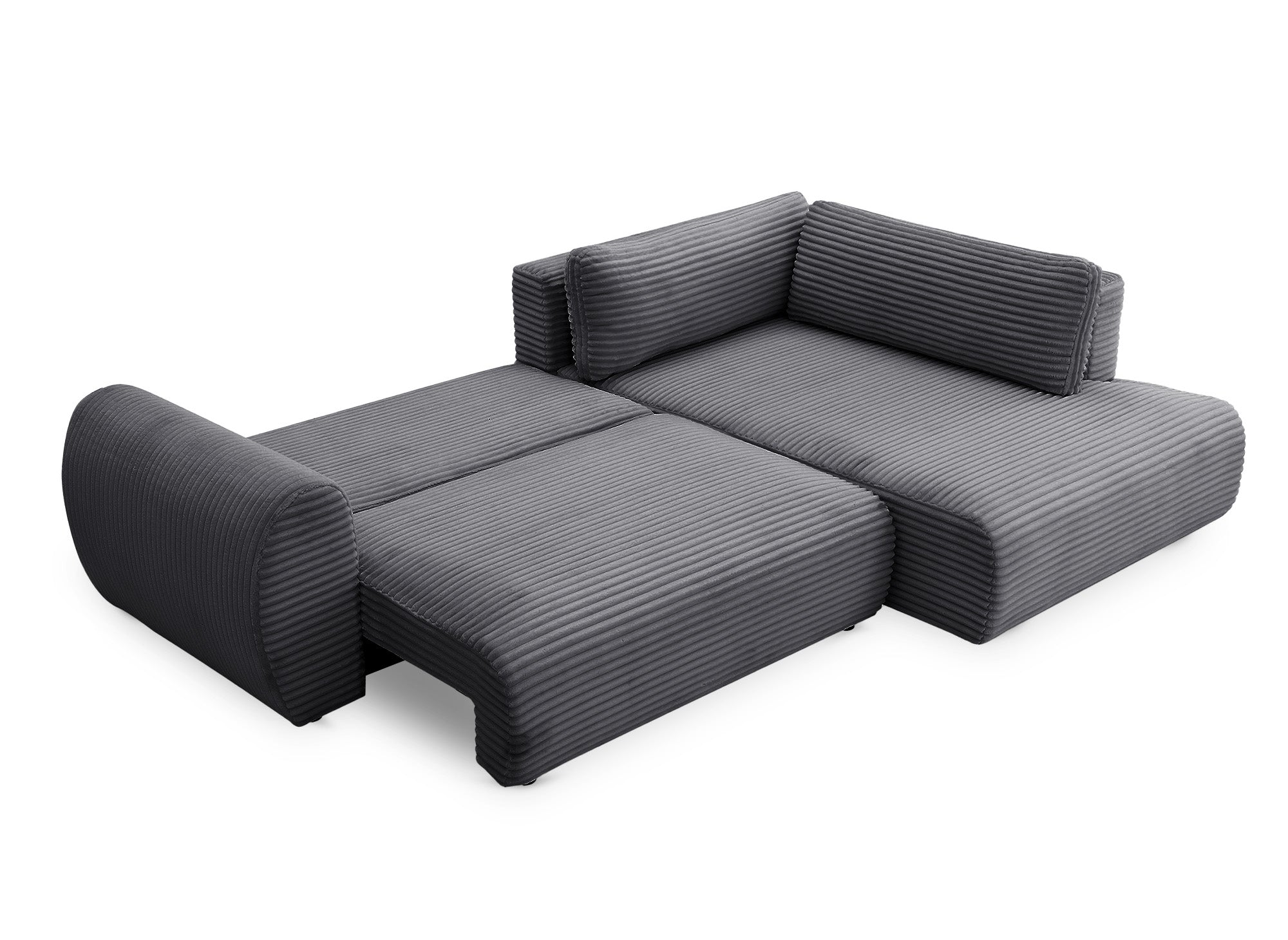 Canapé d'angle convertible avec méridienne et coffre en gros côtelé gris TILDA - Angle droit