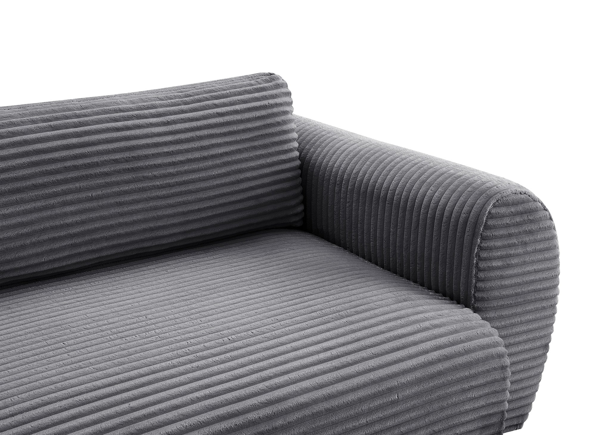 Canapé d'angle convertible avec méridienne et coffre en gros côtelé gris TILDA - Angle droit