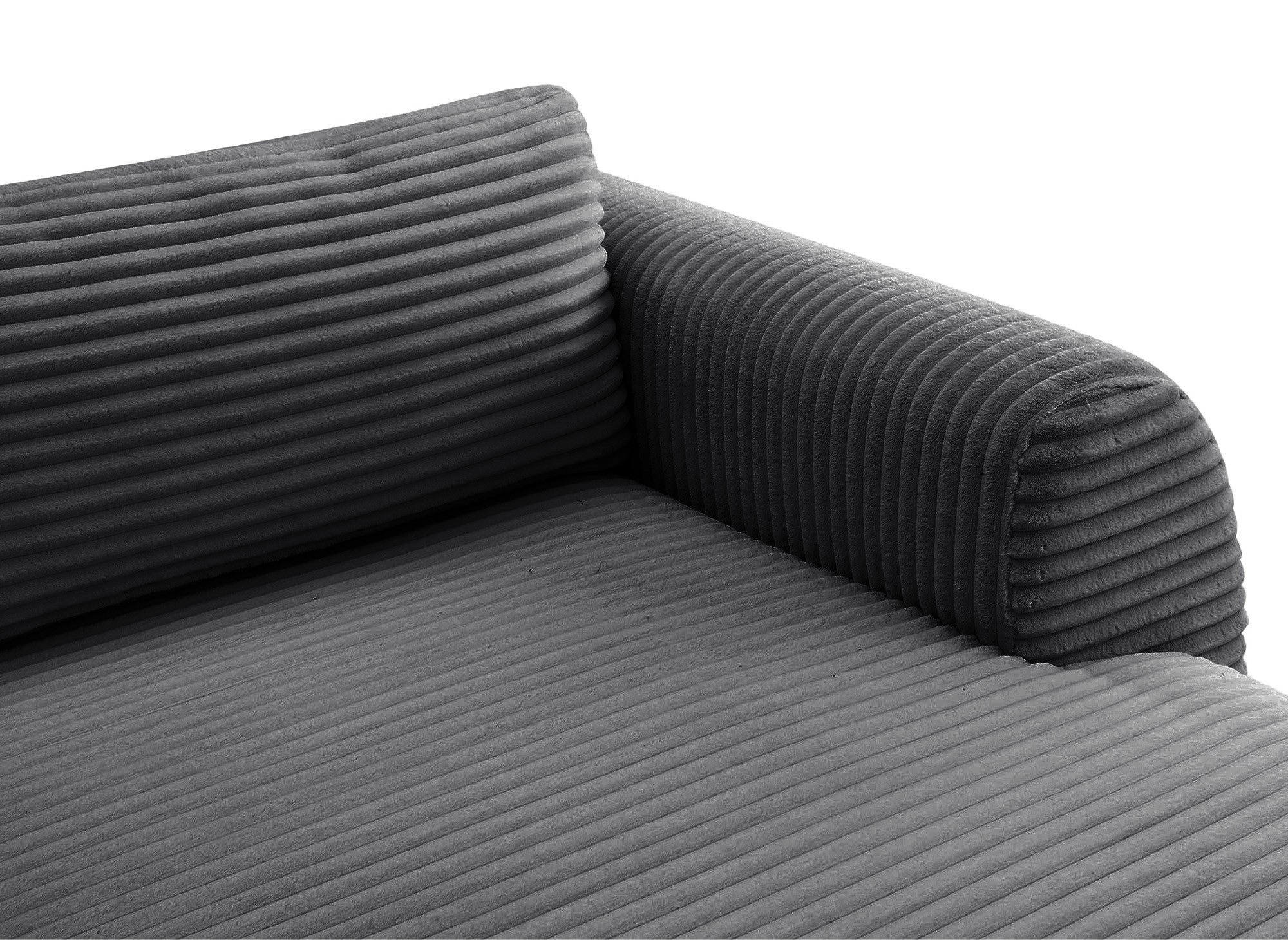 Canapé panoramique convertible avec coffre en velours gros côtelé gris TILDA - Angle gauche