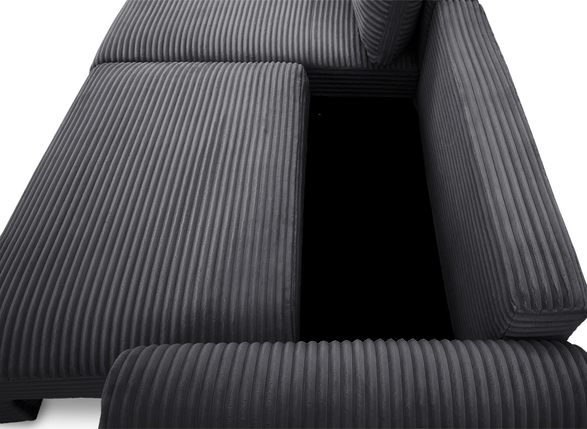 Canapé d'angle convertible avec coffre en velours gros côtelé doux gris TILDA - Angle gauche