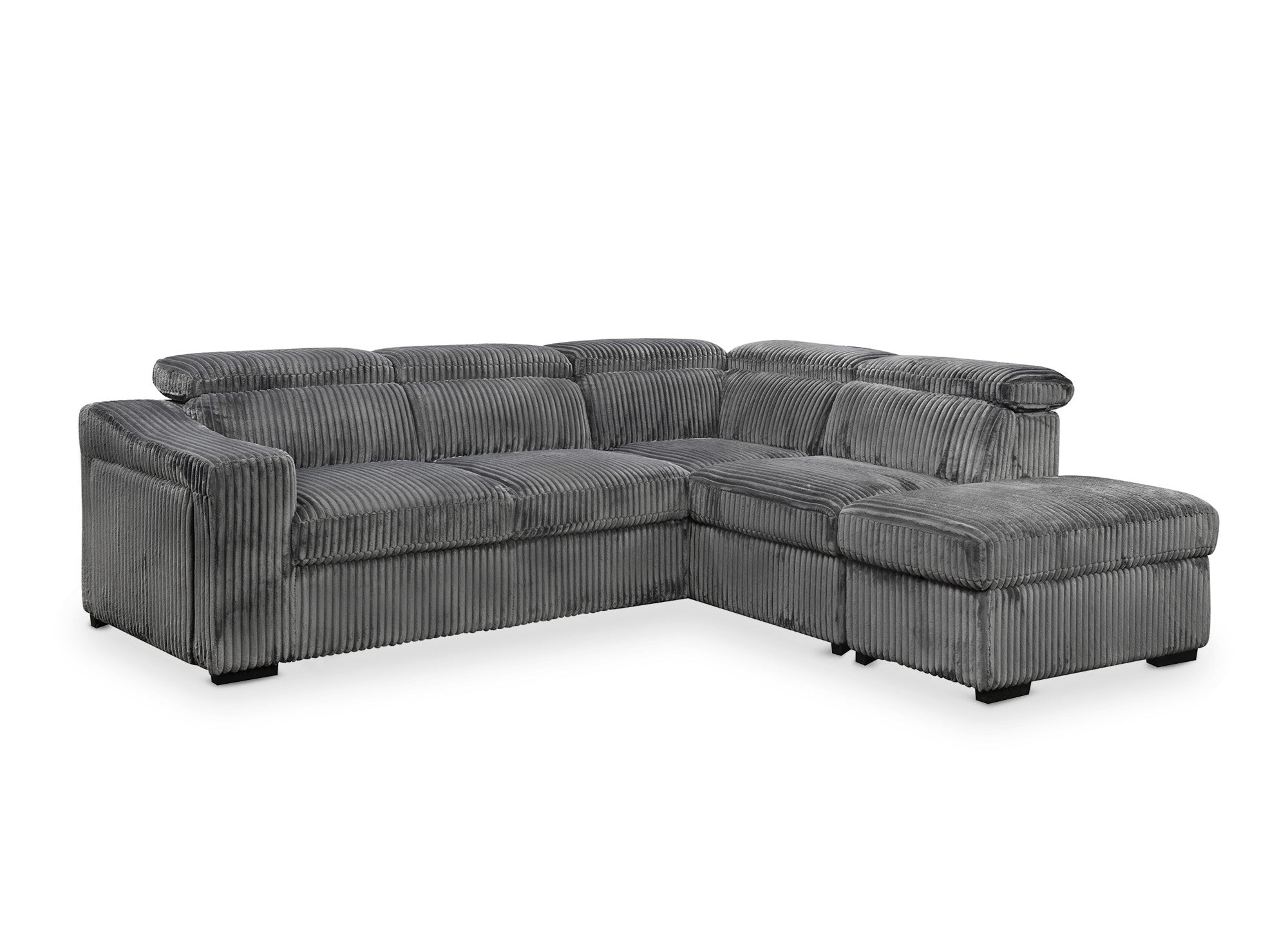 Canapé d'angle convertible avec coffre en velours côtelé gris MARTY - Angle droit
