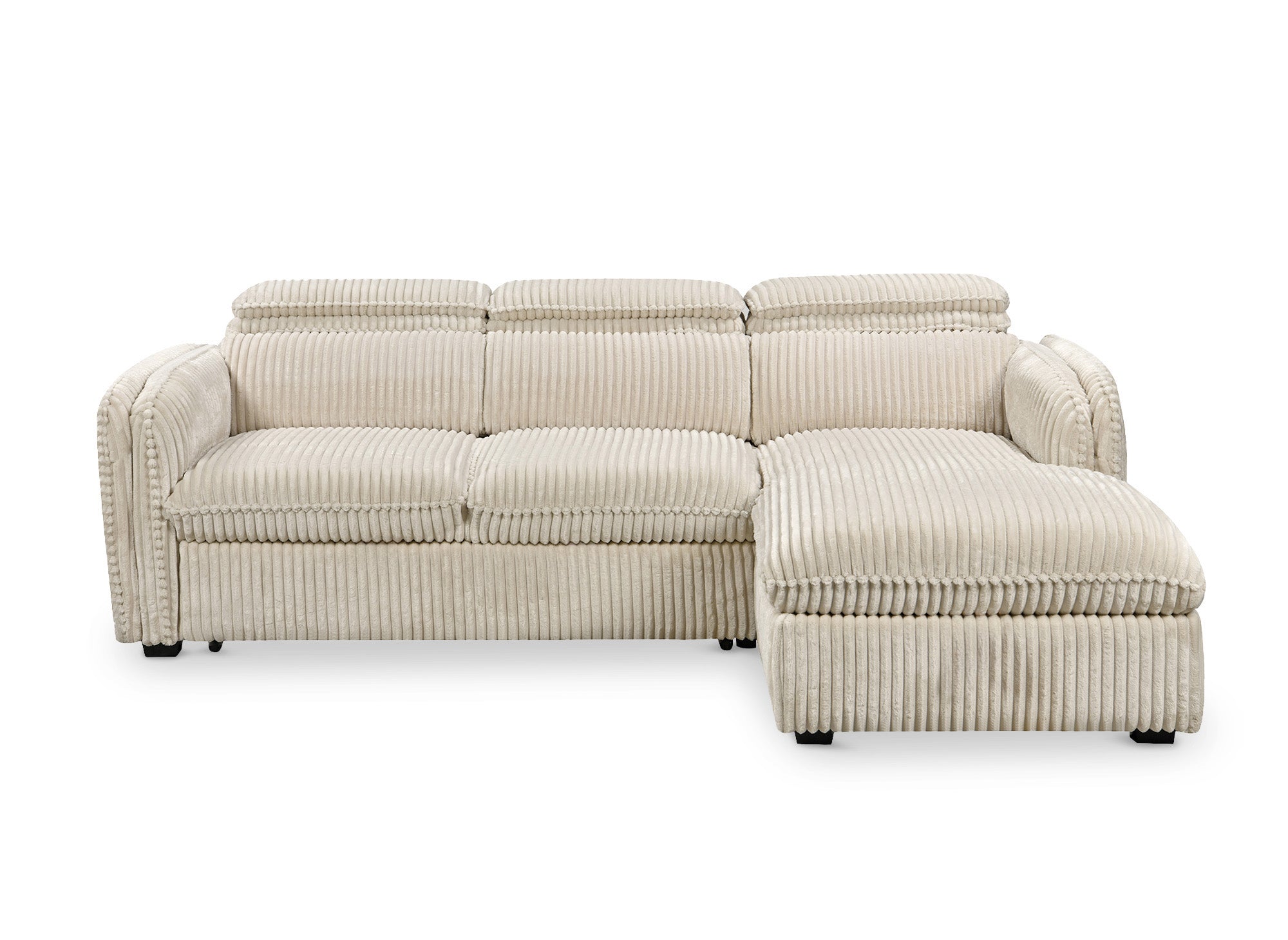 Canapé d'angle convertible en velours côtelé épais beige ISABELLA - Angle droit