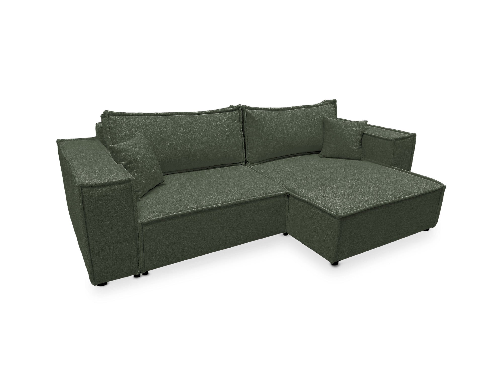 Canapé d'angle convertible et réversible avec coffre en tissu bouclette vert kaki JADE MINI