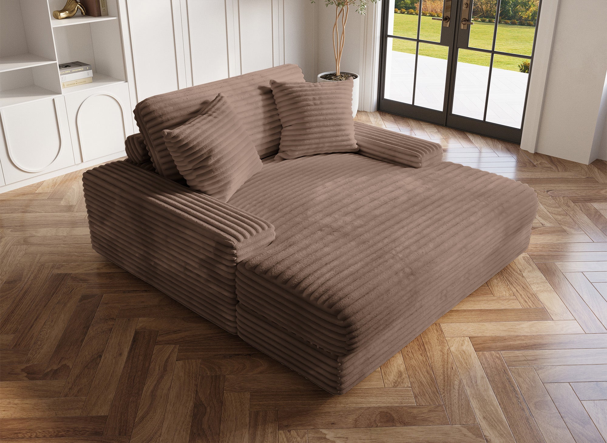 Canapé méridienne en gros côtelé doux taupe DAHO