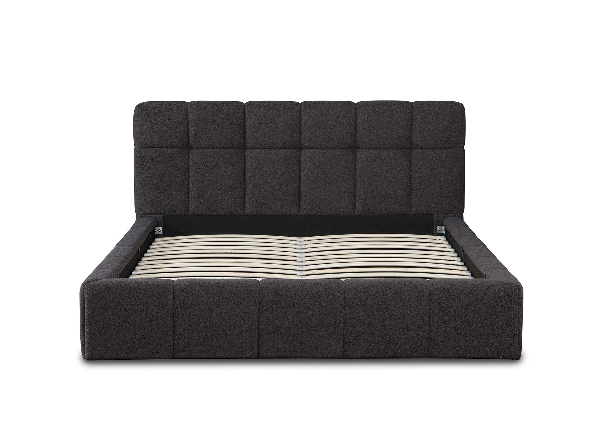 Lit coffre en tissu bouclette gris 180x200 cm MILIE