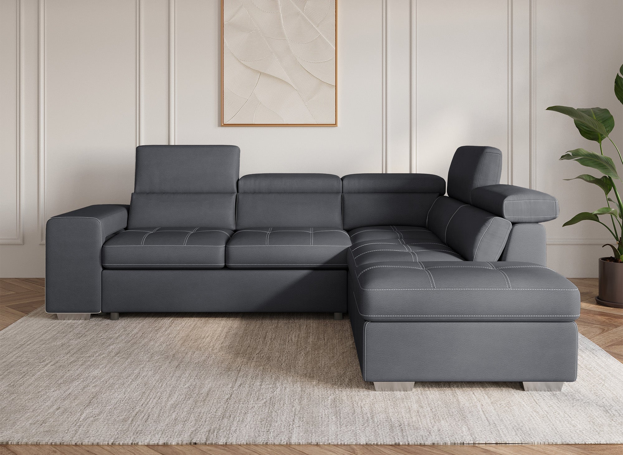 Canapé d'angle convertible en tissu gris DAVON - angle droit