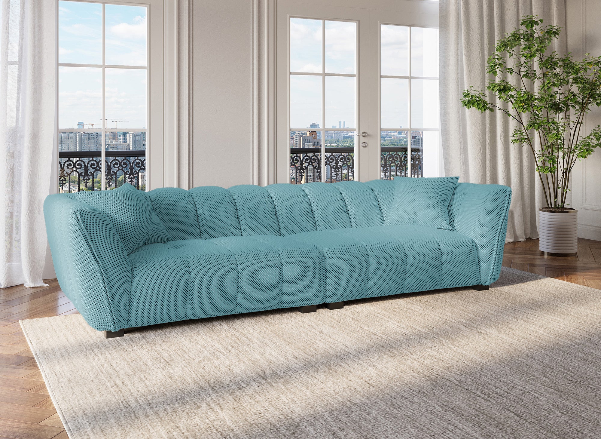 Canapé 4 places en tissu 3D vert d'eau ELENA