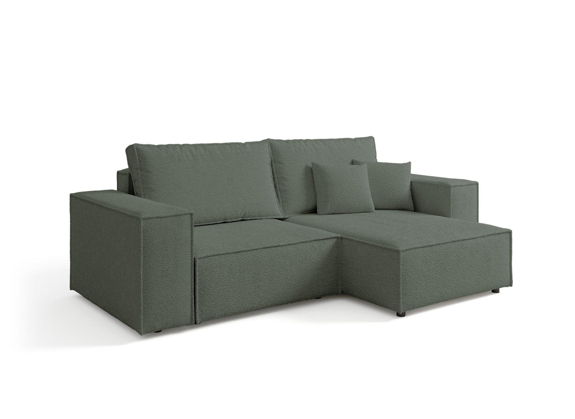 Canapé d'angle convertible et réversible avec coffre en tissu bouclette vert kaki JADE MINI