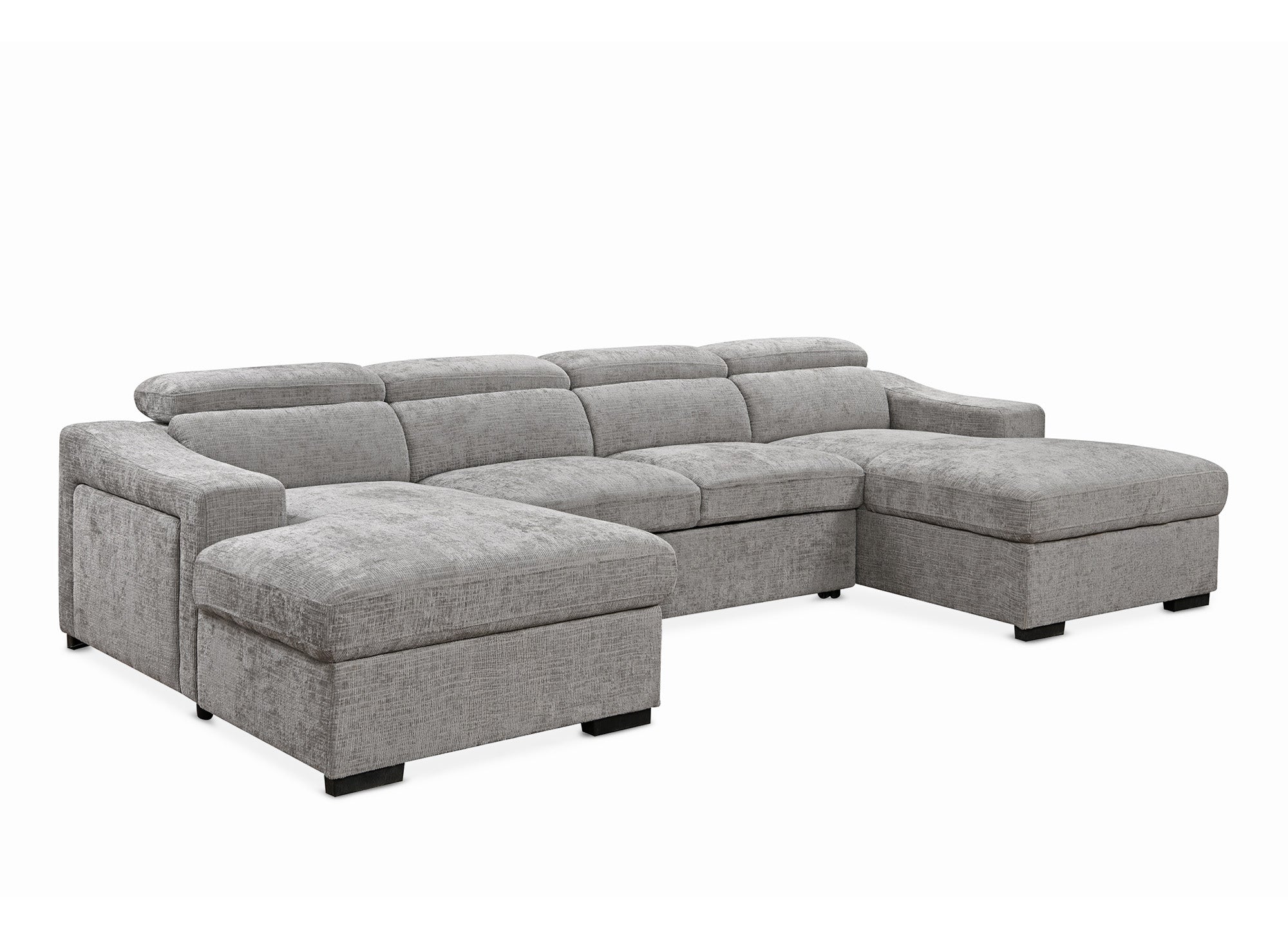 Canapé panoramique convertible avec 2 coffres en velours chiné gris VELORA