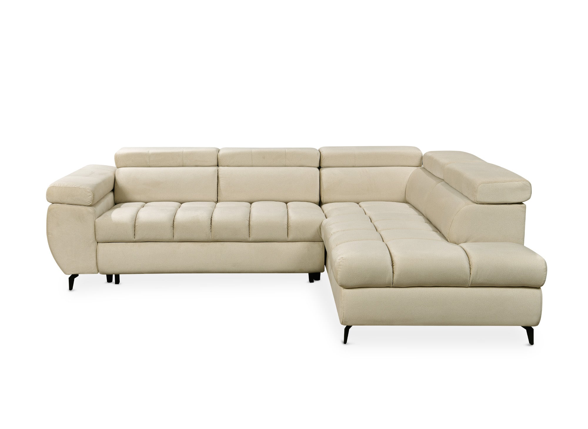 Canapé d'angle convertible matelassé avec coffre en velours beige LUCIANO - Angle droit