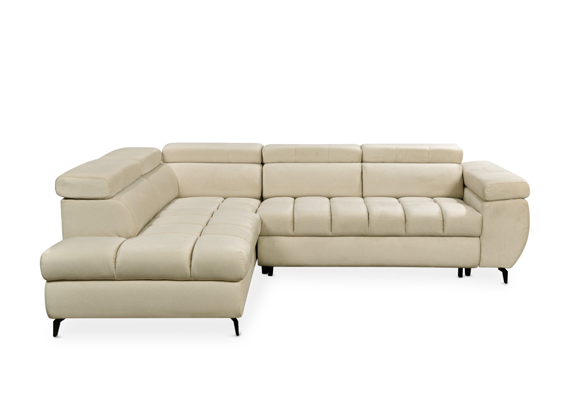 Canapé d'angle convertible matelassé avec coffre en velours beige LUCIANO - Angle gauche