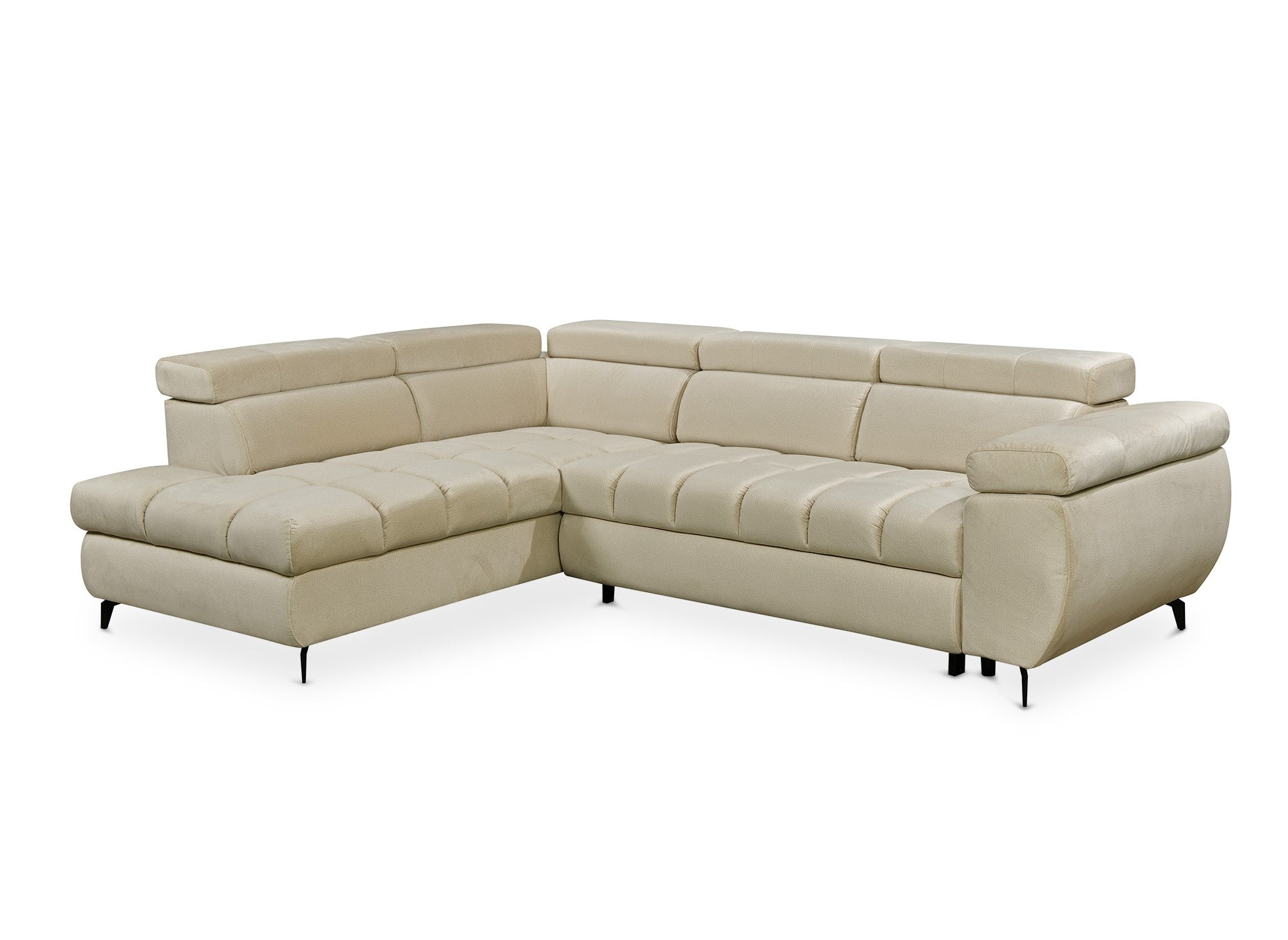 Canapé d'angle convertible matelassé avec coffre en velours beige LUCIANO - Angle gauche