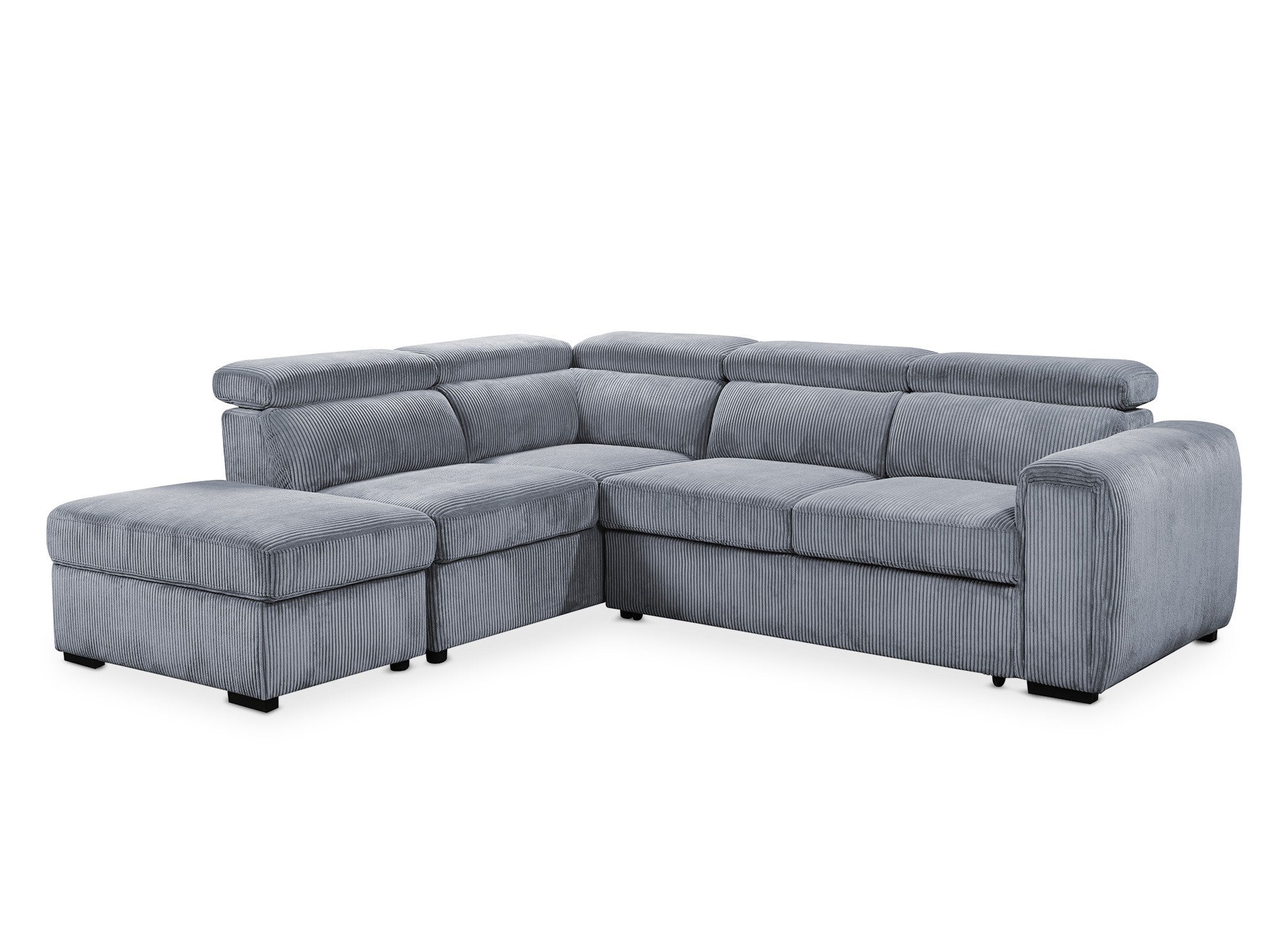 Canapé d'angle convertible avec coffre en velours côtelé épais gris ZENOVA - Angle gauche