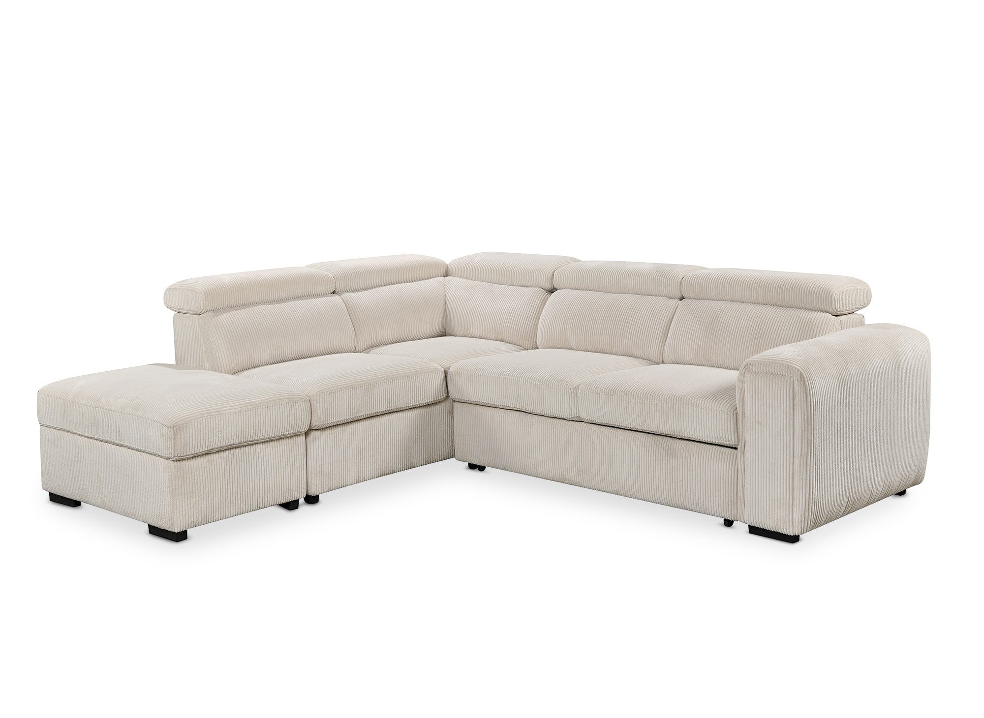 Canapé d'angle convertible avec coffre en velours côtelé épais beige ZENOVA - Angle gauche