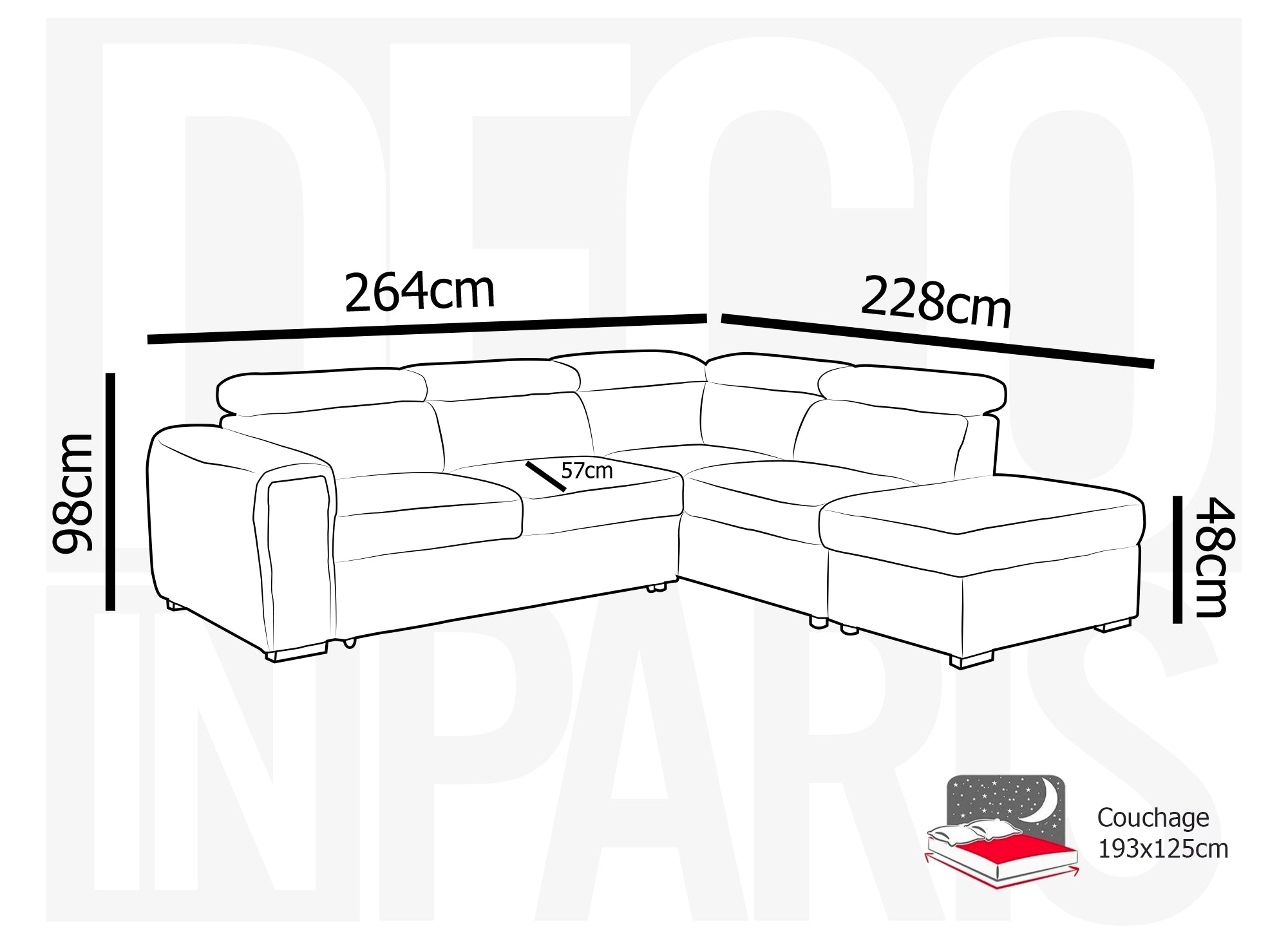 Canapé d'angle convertible avec coffre en velours côtelé épais beige ZENOVA - Angle droit