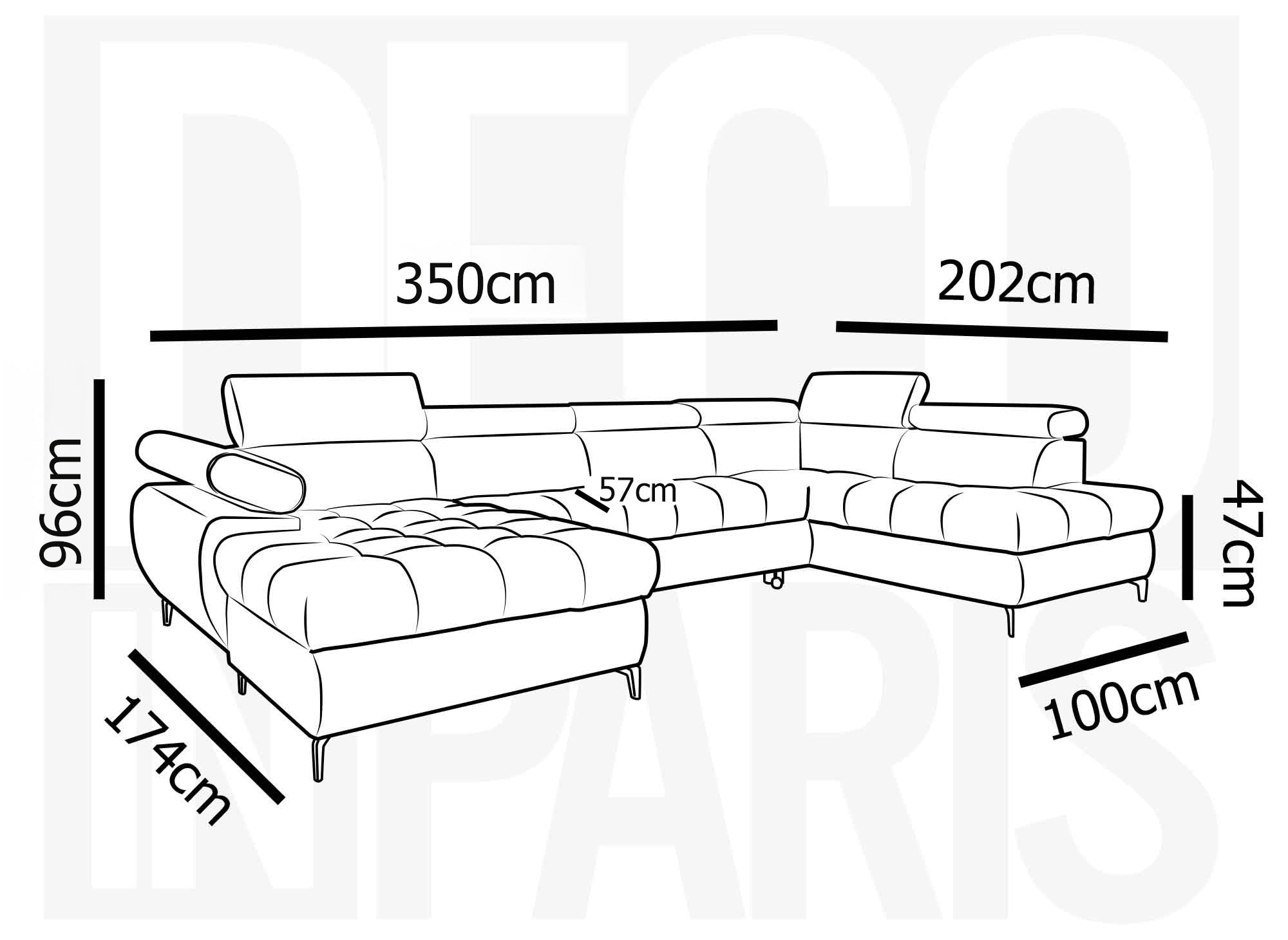 Canapé panoramique convertible matelassé avec coffre en velours beige LUCIANO - Angle gauche