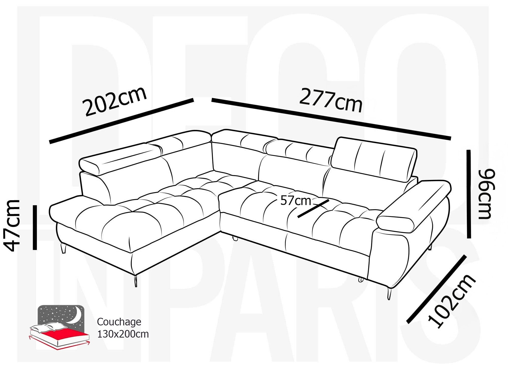 Canapé d'angle convertible matelassé avec coffre en velours gris LUCIANO - Angle gauche