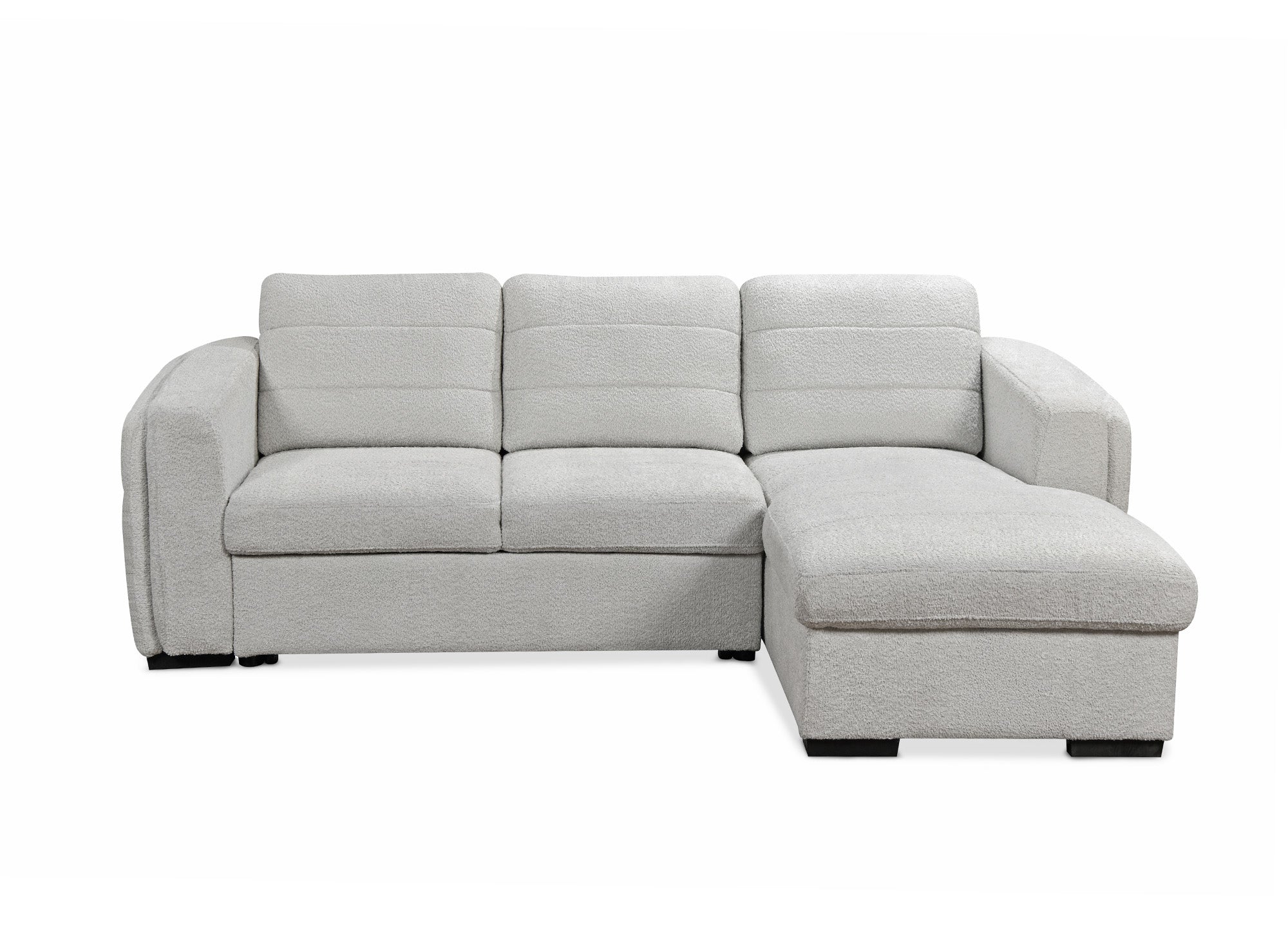 Canapé d'angle convertible avec coffre en tissu bouclette gris clair CALANDRA - Angle droit