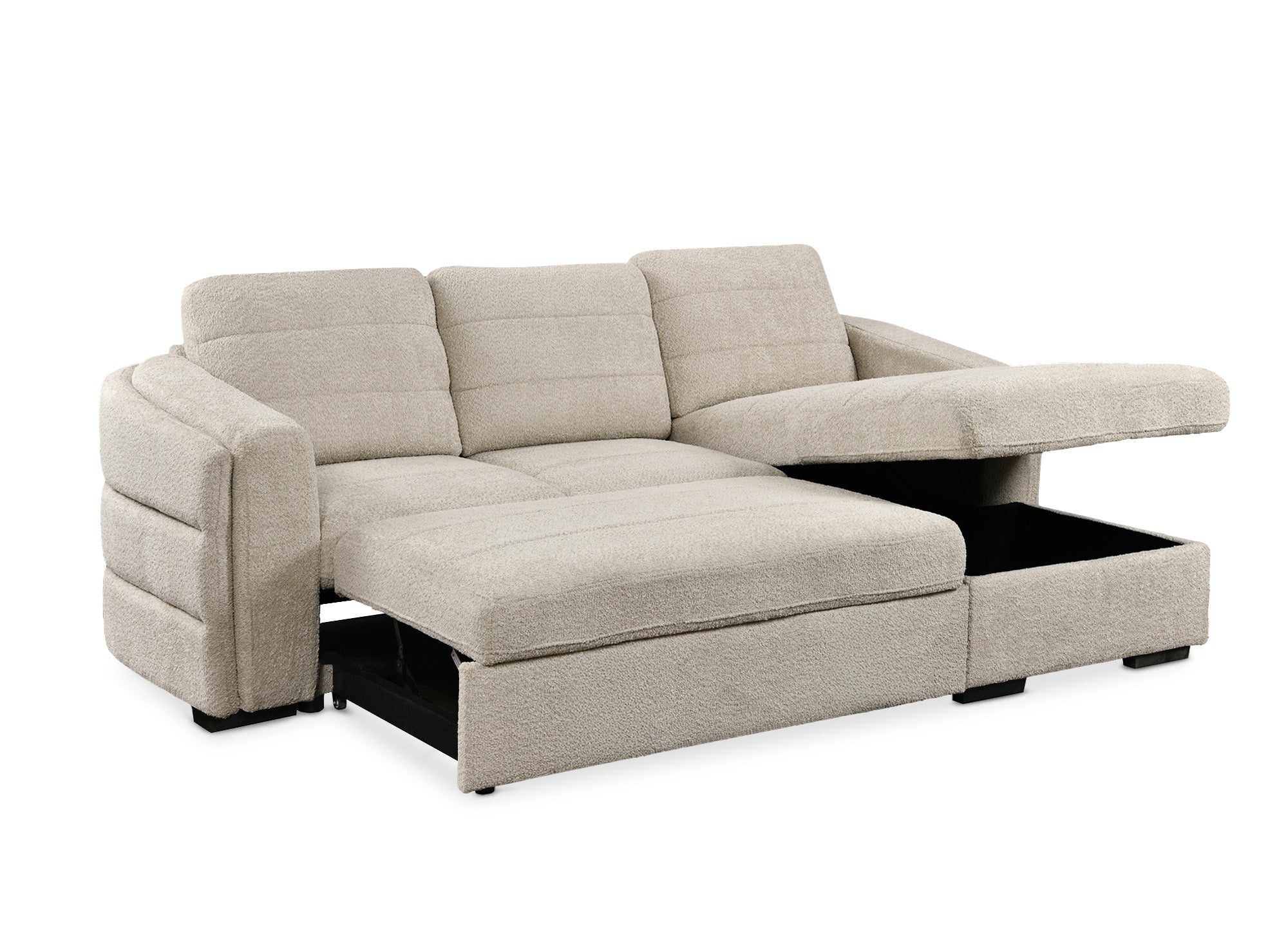 Canapé d'angle convertible avec coffre en tissu bouclette beige CALANDRA - Angle droit