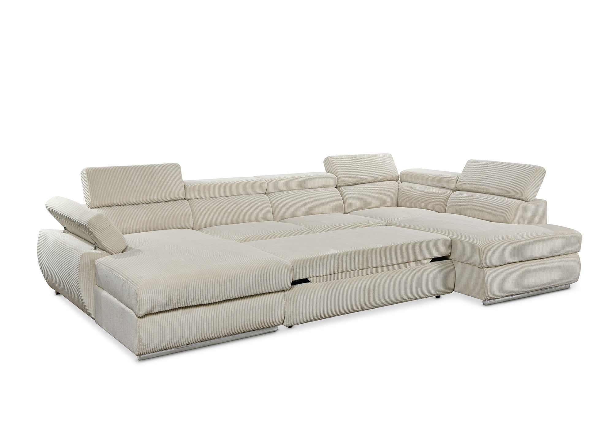 Canapé panoramique convertible avec coffre en velours côtelé épais beige MARIANO- Angle gauche