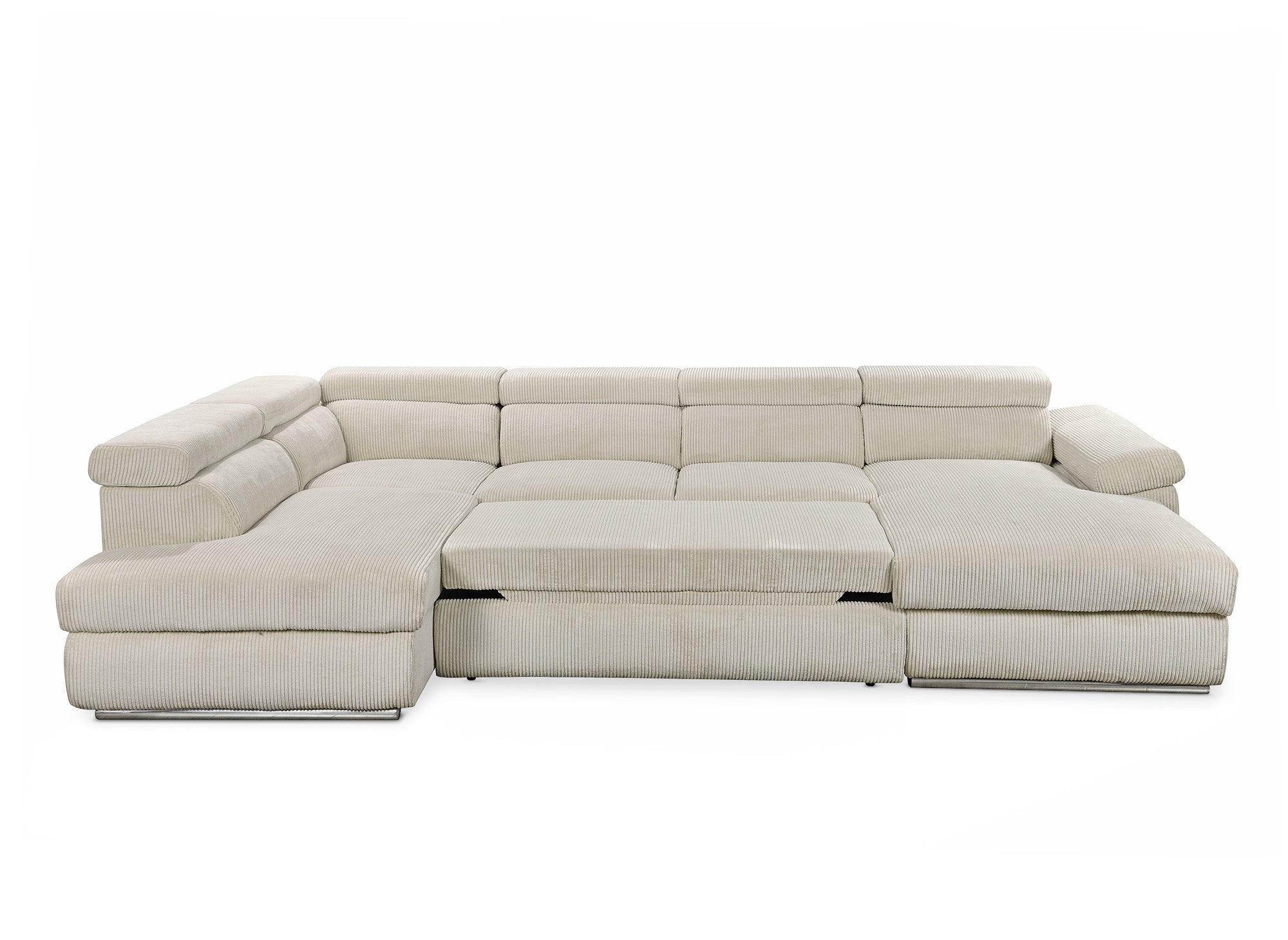 Canapé panoramique convertible avec coffre en velours côtelé épais beige MARIANO- Angle droit