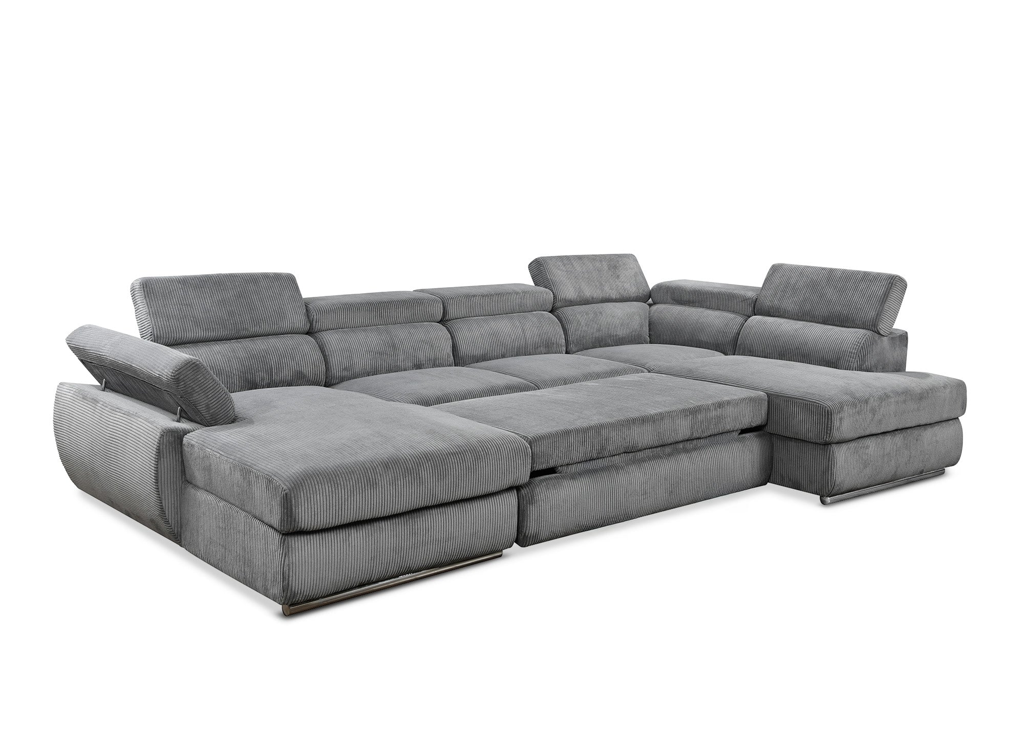 Canapé panoramique convertible avec coffre en velours côtelé épais gris MARIANO- Angle gauche