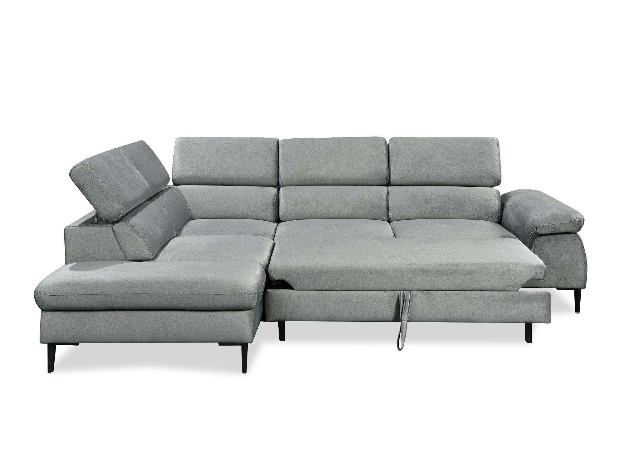 Canapé d'angle convertible avec coffre de rangement en velours gris SWAN - Angle gauche