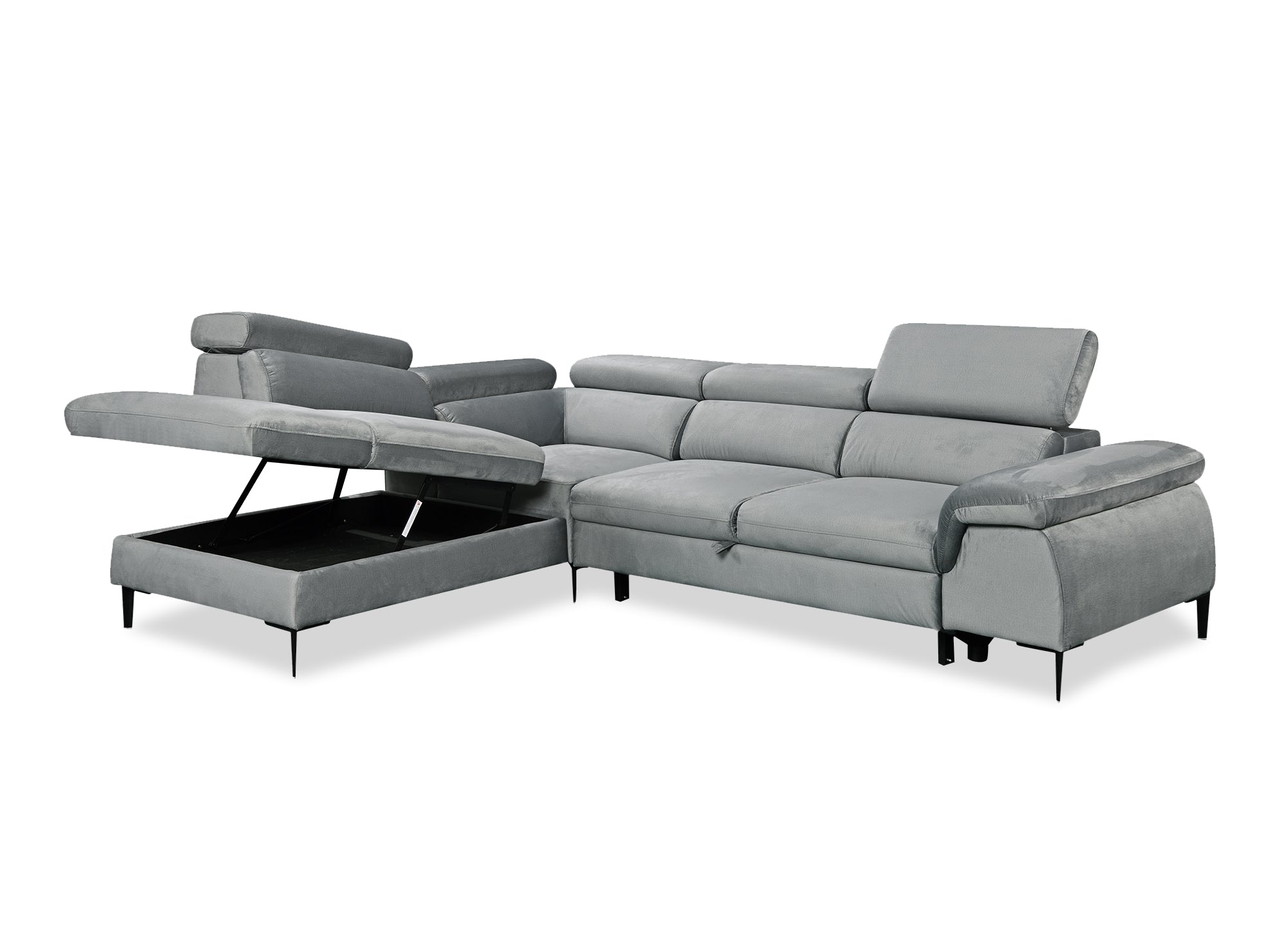 Canapé d'angle convertible avec coffre de rangement en velours gris SWAN - Angle gauche