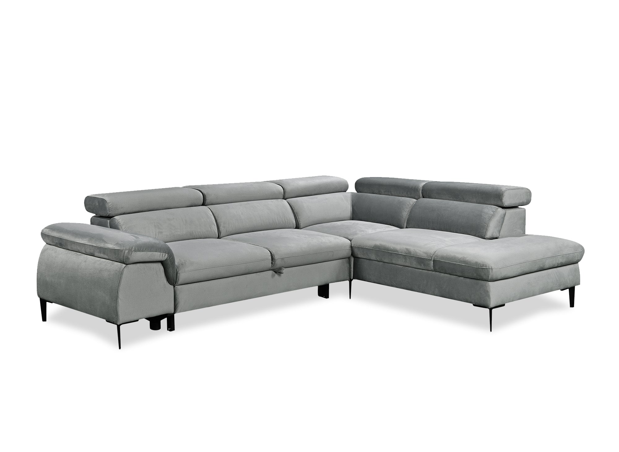 Canapé d'angle convertible avec coffre de rangement en velours gris SWAN - Angle droit
