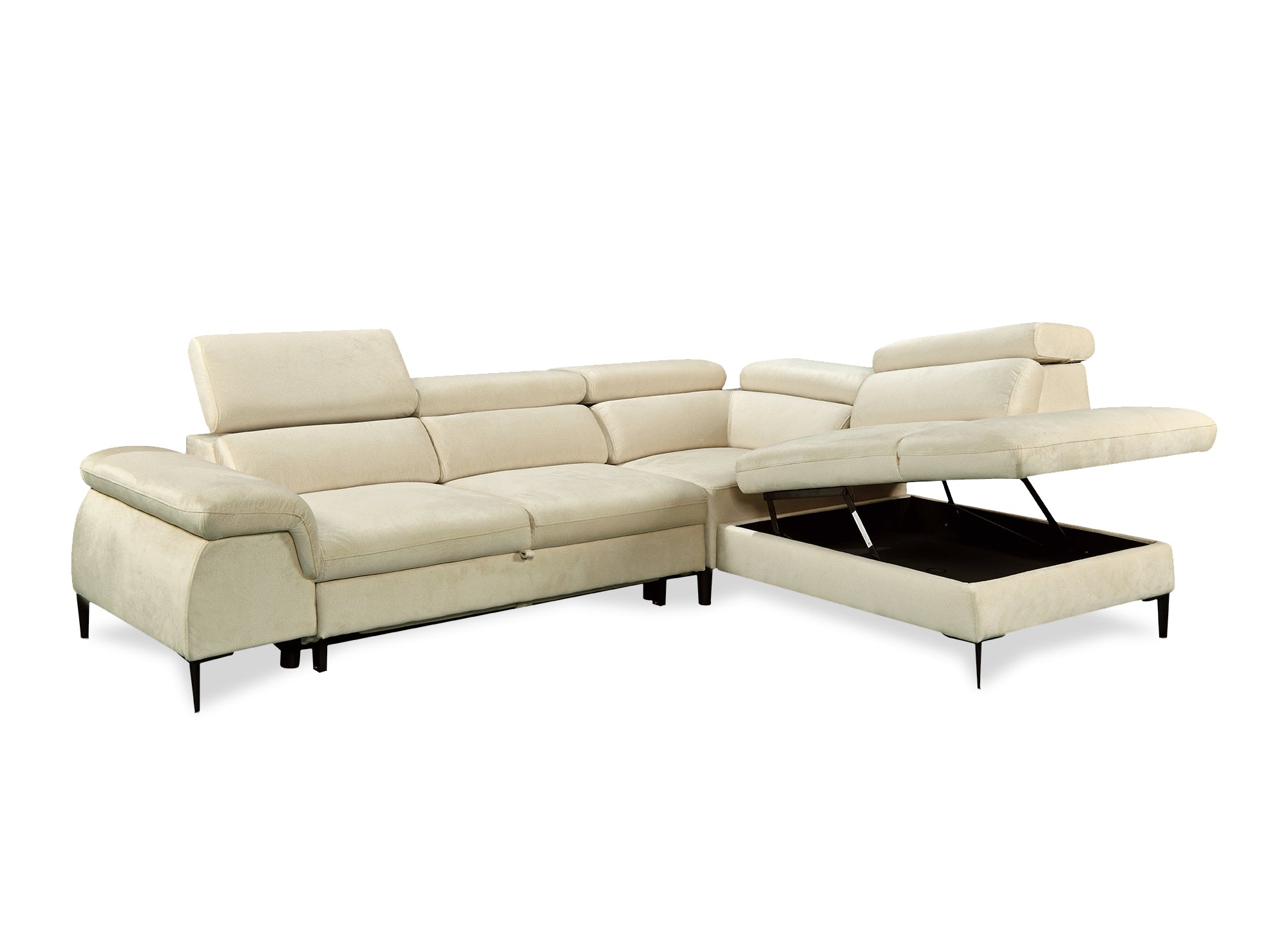 Canapé d'angle convertible avec coffre de rangement en velours beige SWAN - Angle droit