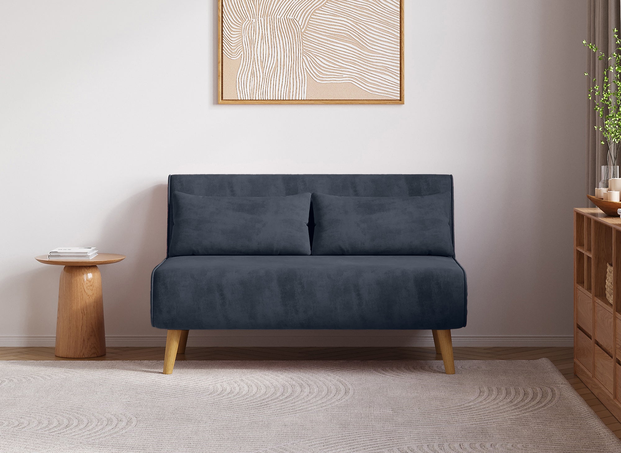 Banquette convertible 2 places en velours gris TONKA