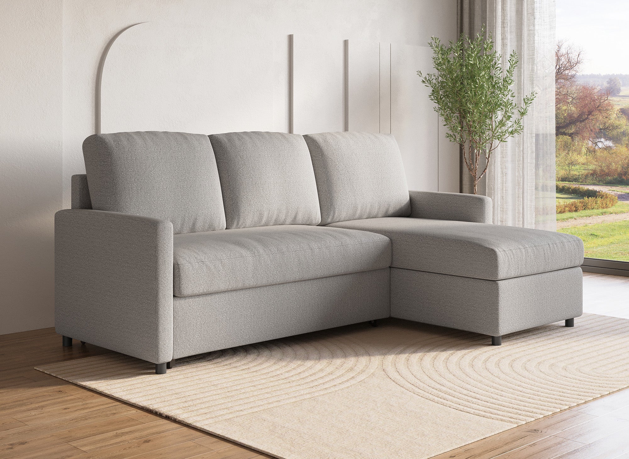Canapé d'angle réversible convertible coffre de rangement en tissu gris ADAM