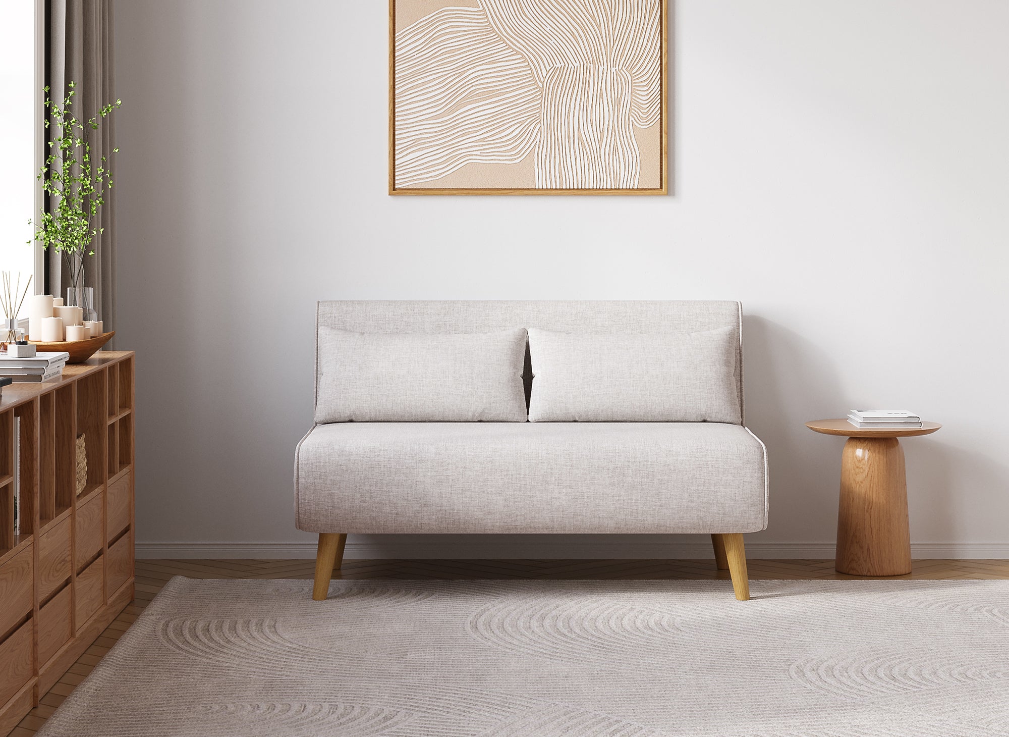 Banquette convertible 2 places en tissu beige TONKA