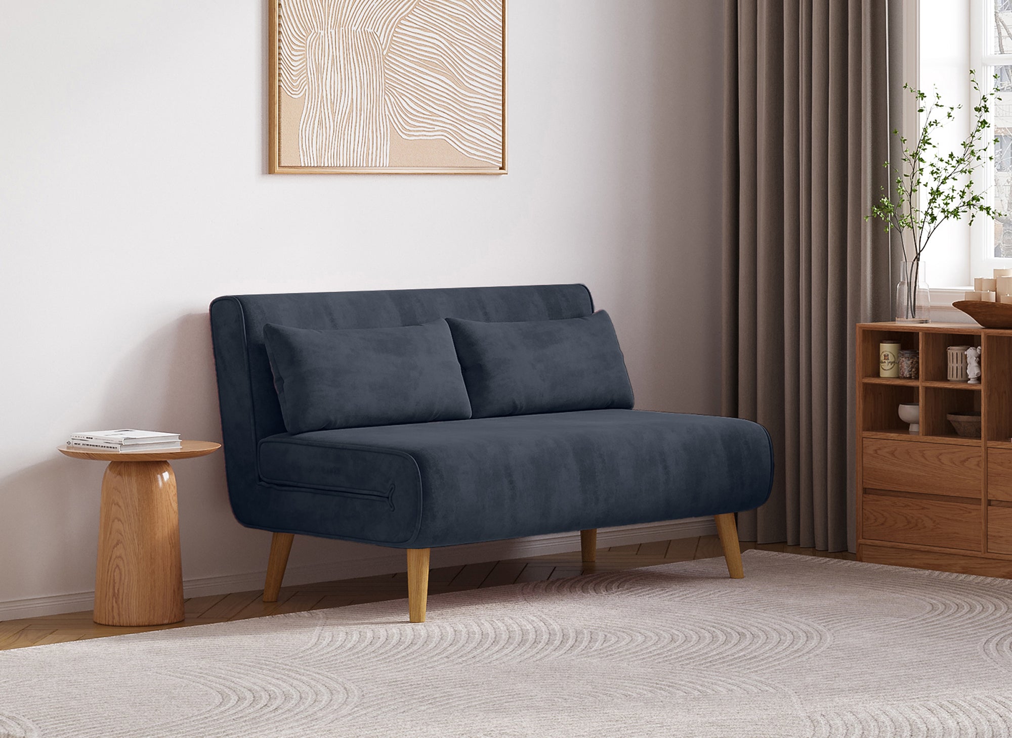 Banquette convertible 2 places en velours gris TONKA