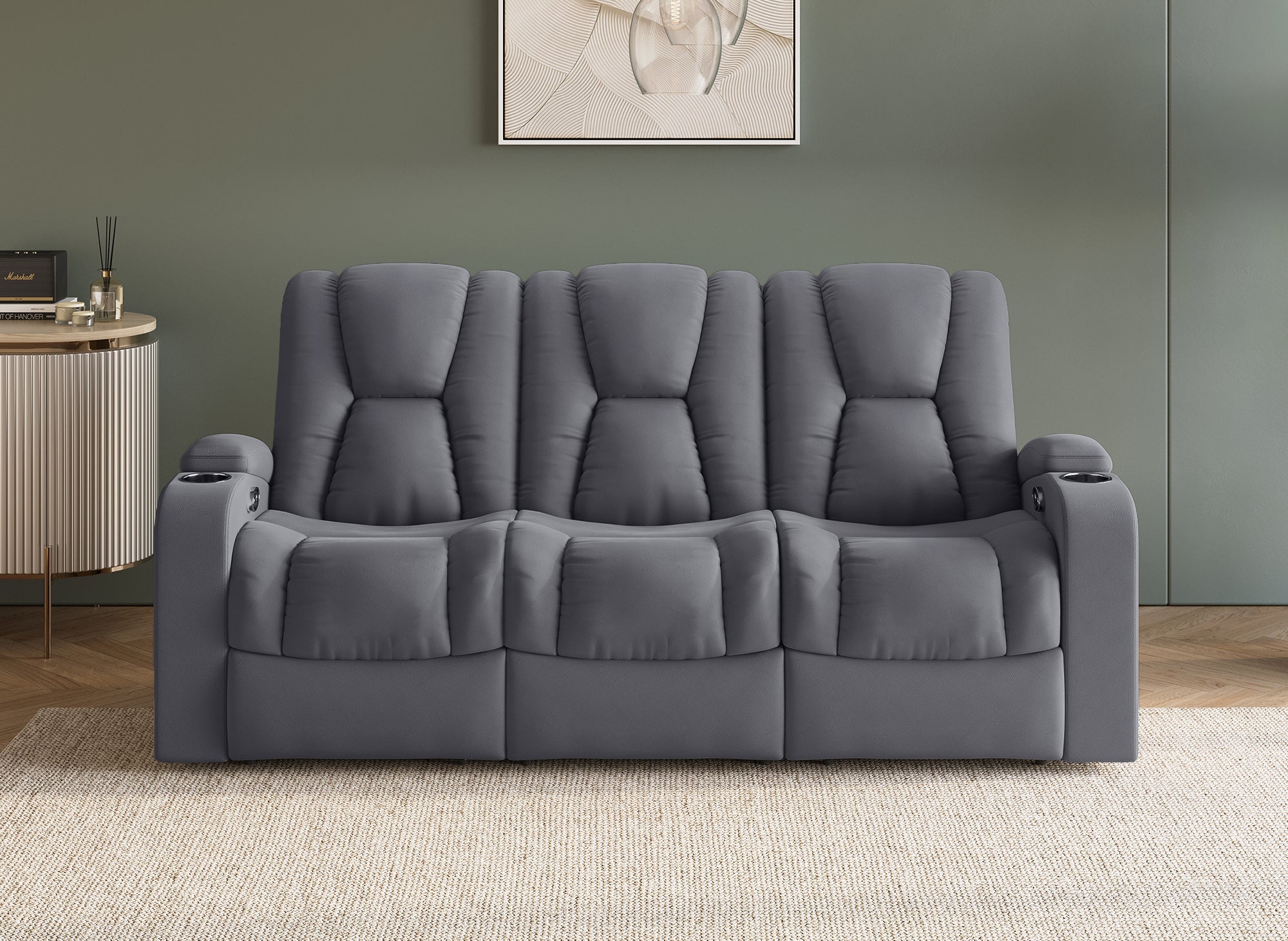Canapé 3 places relax électrique en tissu microfibre gris EL CLARENCE
