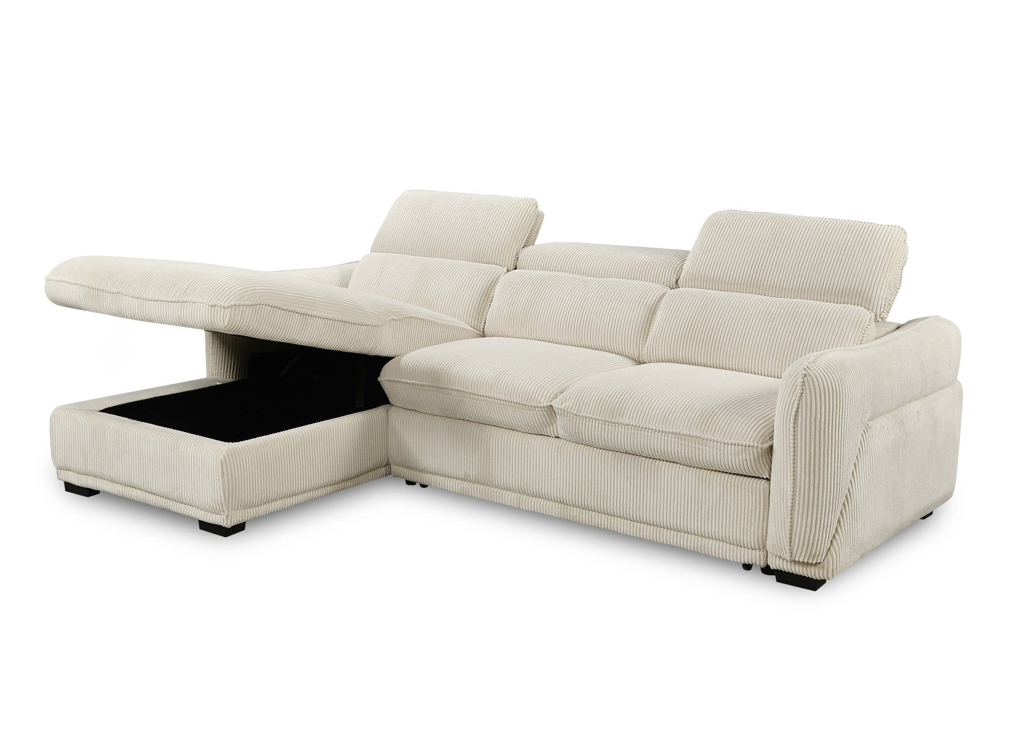 Canapé d'angle gauche convertible avec coffre en velours côtelé épais beige PETUNIA - Angle gauche